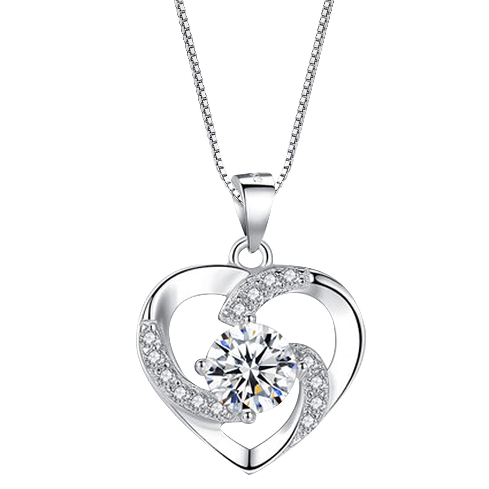 Heart-Shaped Silver Zircon Pendant Necklace for Women - Elegant Clavicle Chain with Day Collar Design - Perfect for Valentine's Day, Anniversary Gifts & Everyday Fashion Jewelry