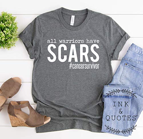 All Warriors Have Scars T-Shirt - Inspirational Breast Cancer Survivor Shirt for Women - Motivational Fighter Tee with Ink & Quotes - Perfect Cancer Awareness Gift for Survivors, Patients & Supporters - Ideal for Fundraisers, Support Groups & Everyday Wear