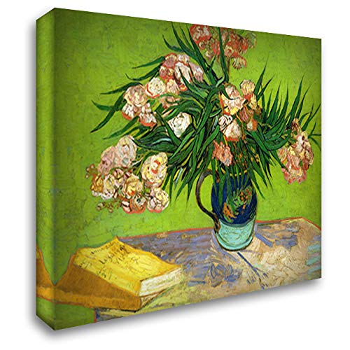 Vincent Van Gogh Oleanders and Books 24x20 Gallery Wrapped Canvas Art Print - Classic Floral Still Life Painting for Living Room, Bedroom & Office Decor