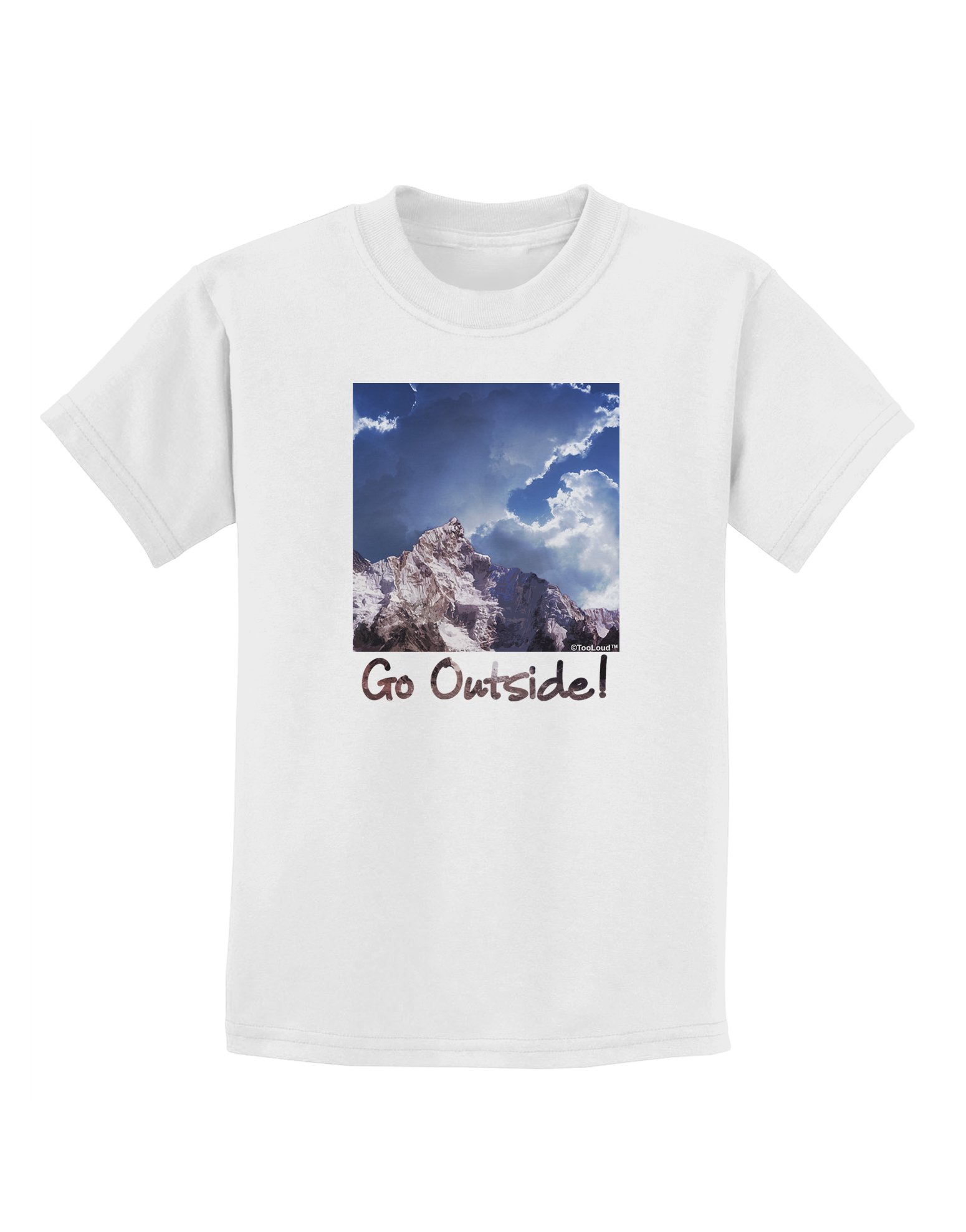 TooLoud Go Outside Mountain Kids T-Shirt - Fun Outdoor Adventure Tee for Boys & Girls - Perfect for Hiking, Camping & Nature Exploration
