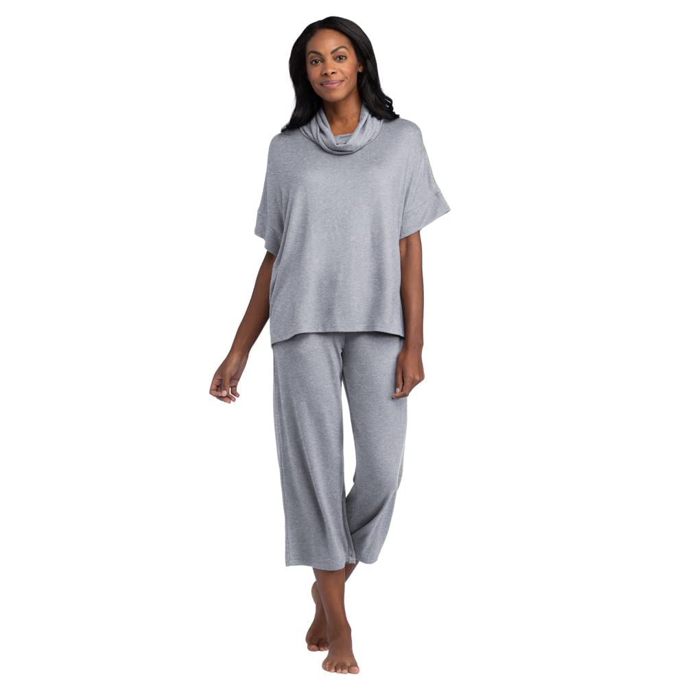 Softies Women's Lightweight Ultra Soft Cowl Neck Dream Jersey 2-Piece Lounge Set - Cozy Loungewear for Relaxing at Home, Yoga & Casual Outings