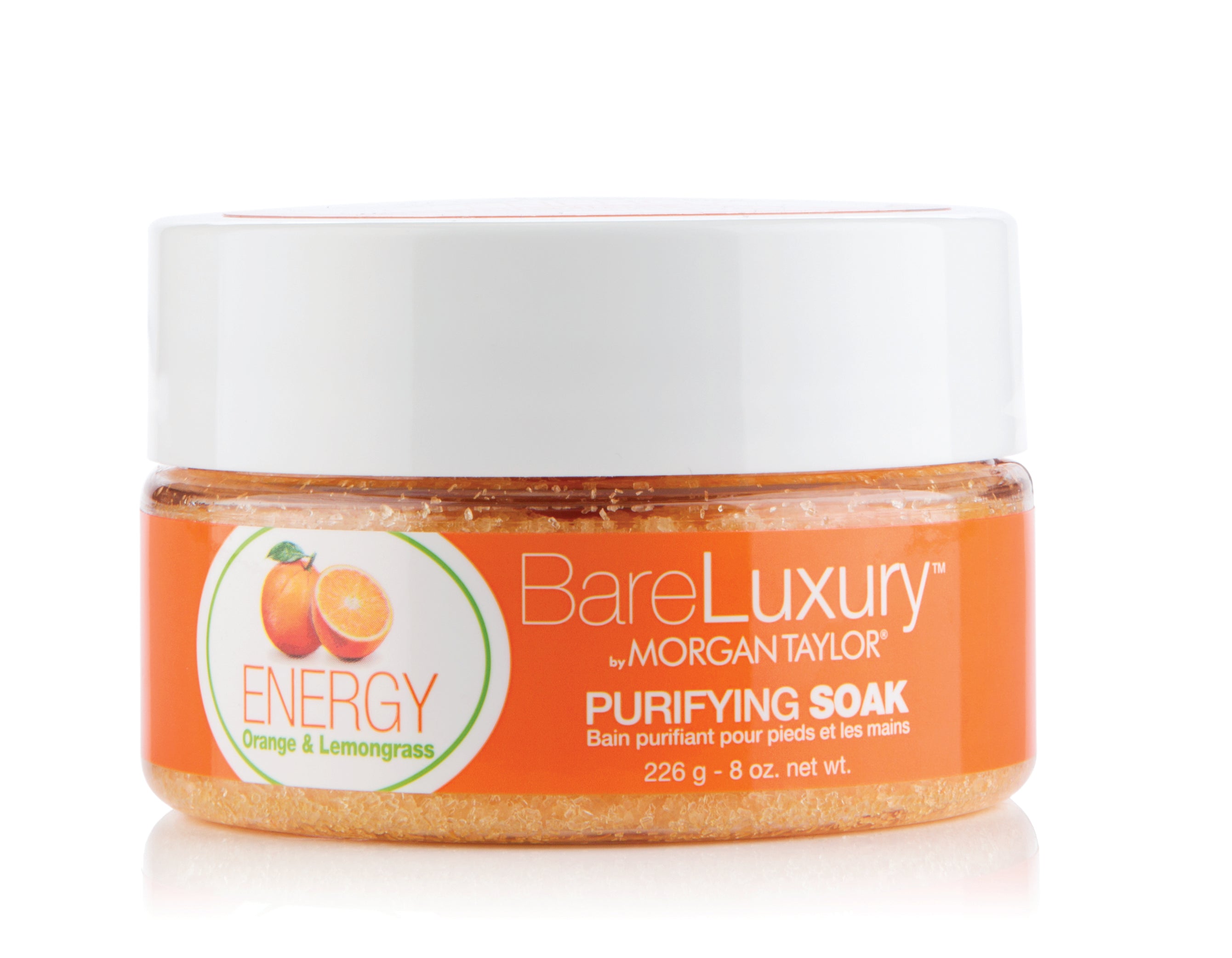 Morgan Taylor BareLuxury Purifying Soak - Energy Orange & Lemongrass Scented Bath Salt, 8 oz | Relaxing Detox & Stress Relief for Spa-Like Experience at Home