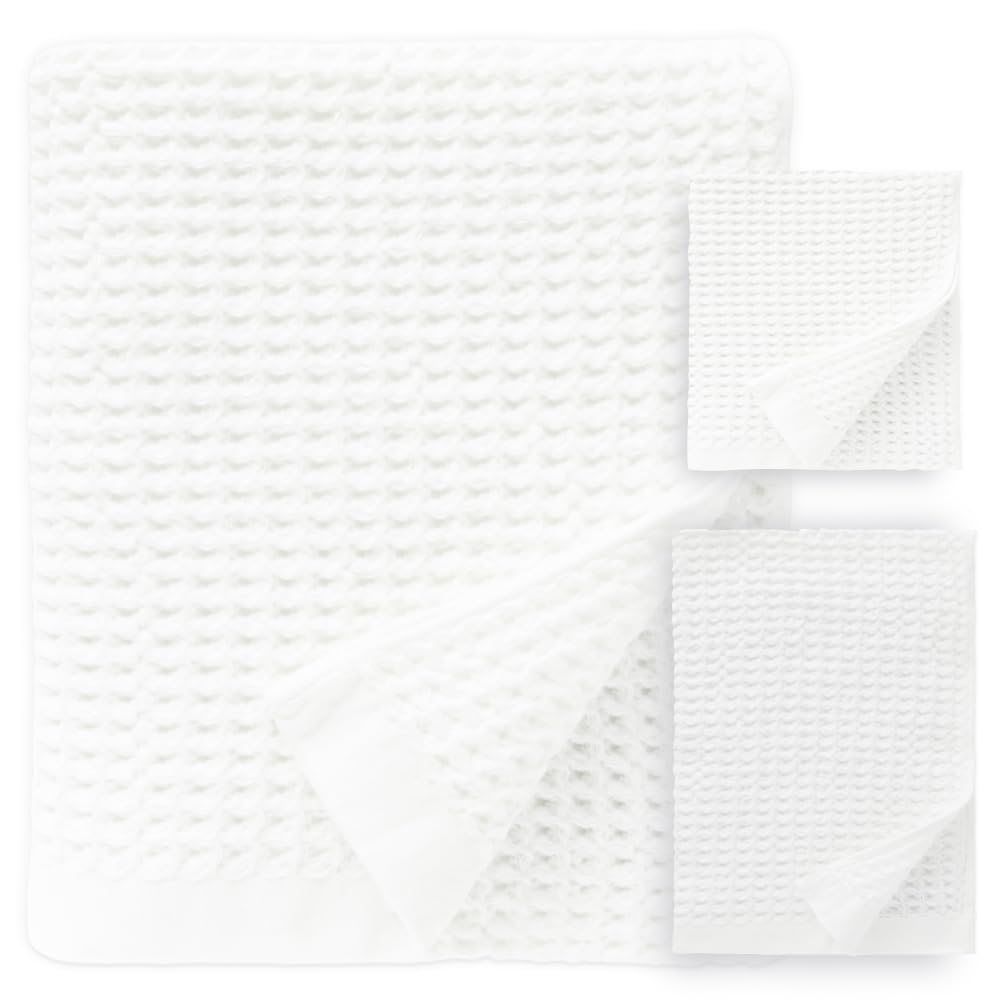 ONSEN Premium Bath Sheet Set - 100% Supima Cotton Waffle Weave Towels | Ultra Soft, Highly Absorbent & Durable Bath Towels | Spa & Luxury Home Use (White)