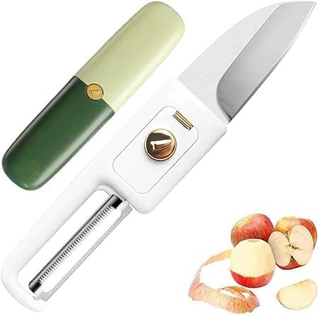 2-in-1 Stainless Steel Kitchen Knife & Fruit Peeler Set with Travel Case - Portable Multi-Purpose Tool for Cooking, Camping, and Outdoor Adventures (Pack of 1)