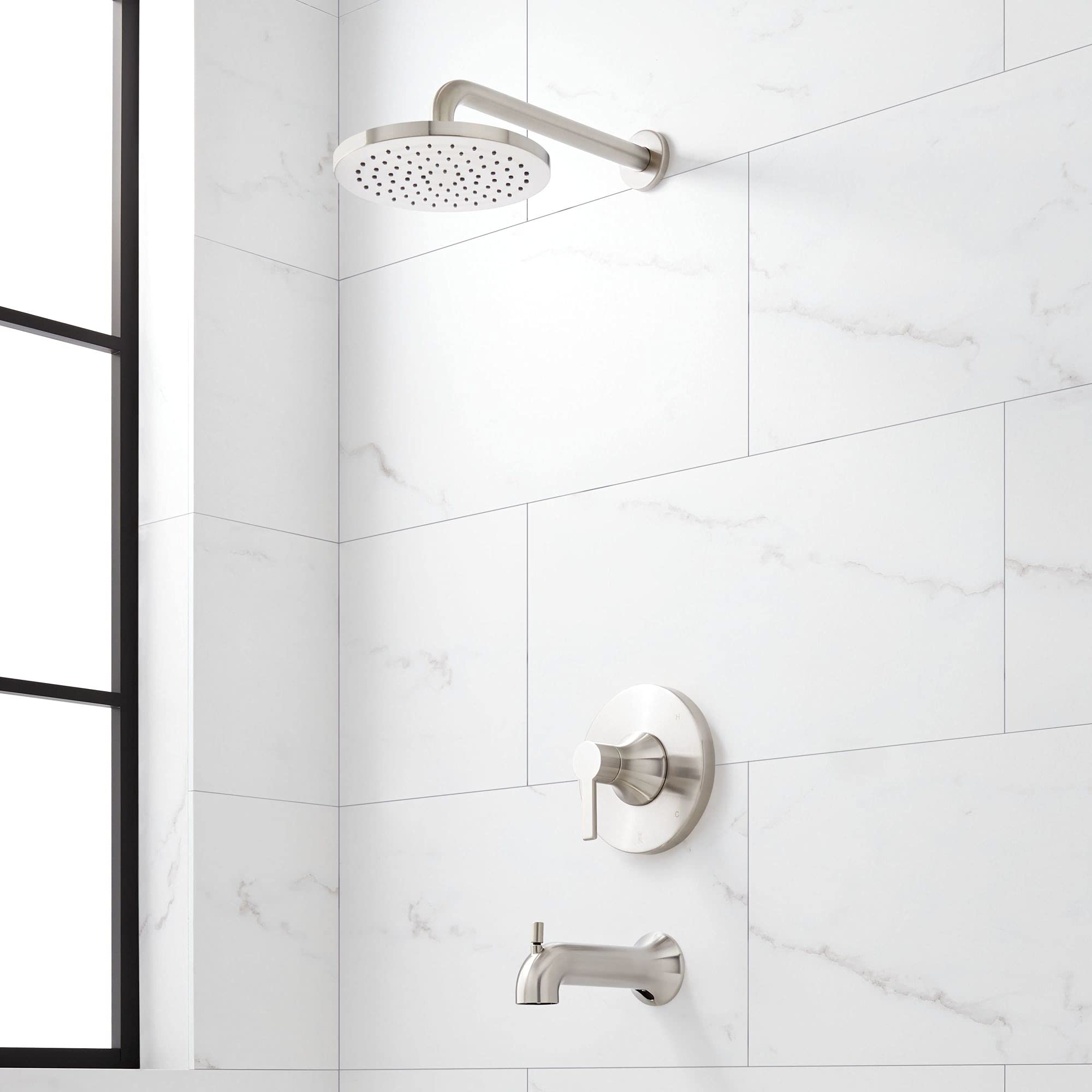 Lentz Pressure Balanced Shower System with Shower Head, Arm, Valve Trim & Rough-In Valve - Perfect for Bathroom Renovation & Modern Home Upgrade