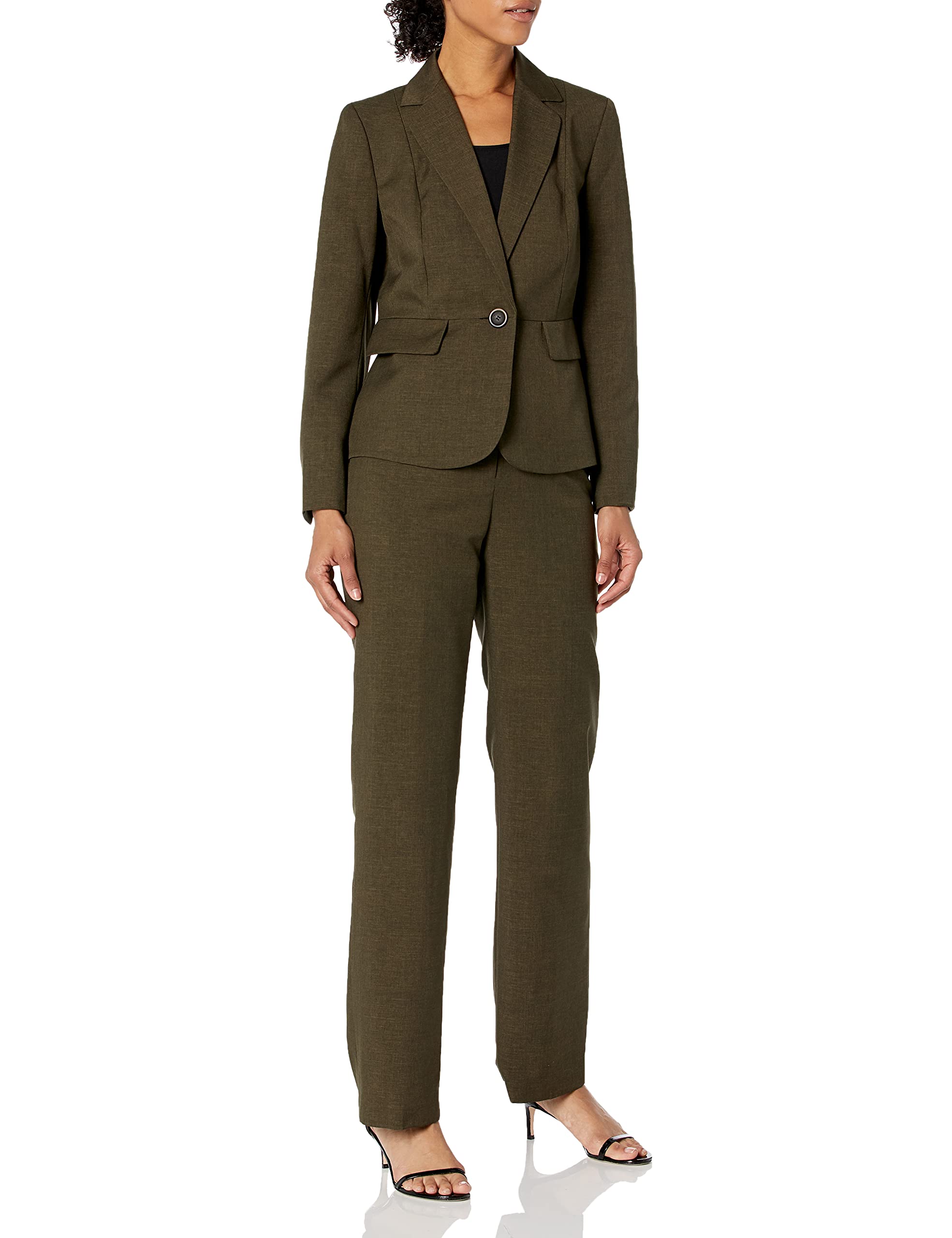 Le Suit Women's Glazed Melange 1 Button Notch Collar Pant Suit - Professional Blazer & Pants Set for Office, Business Meetings & Formal Events