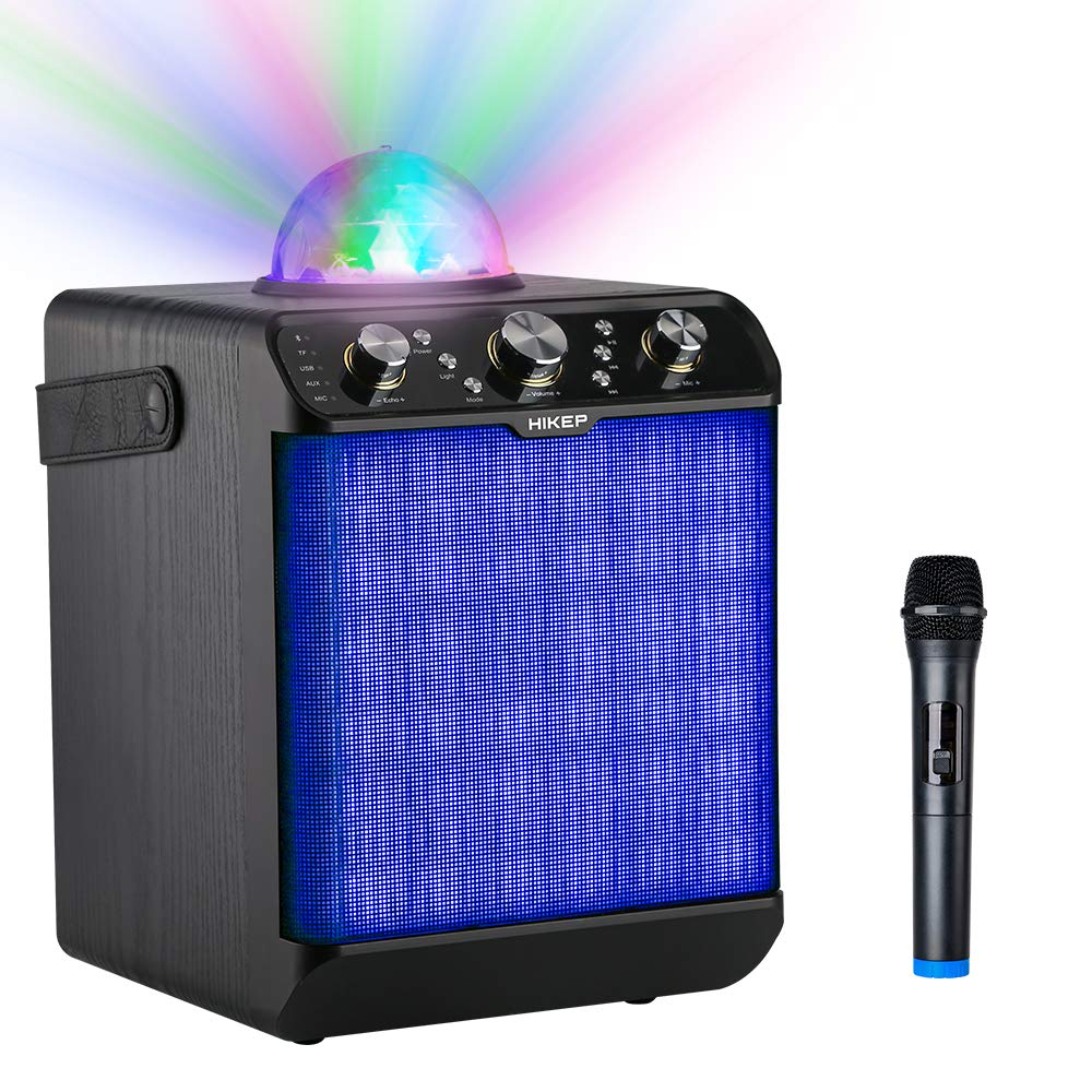 HIKEP Portable Bluetooth Karaoke Machine with Disco Lights & Wireless Microphone - PA System Speaker for Kids & Adults - Perfect for Home Karaoke, Parties, Outdoor Gatherings and Birthday Celebrations (Black)