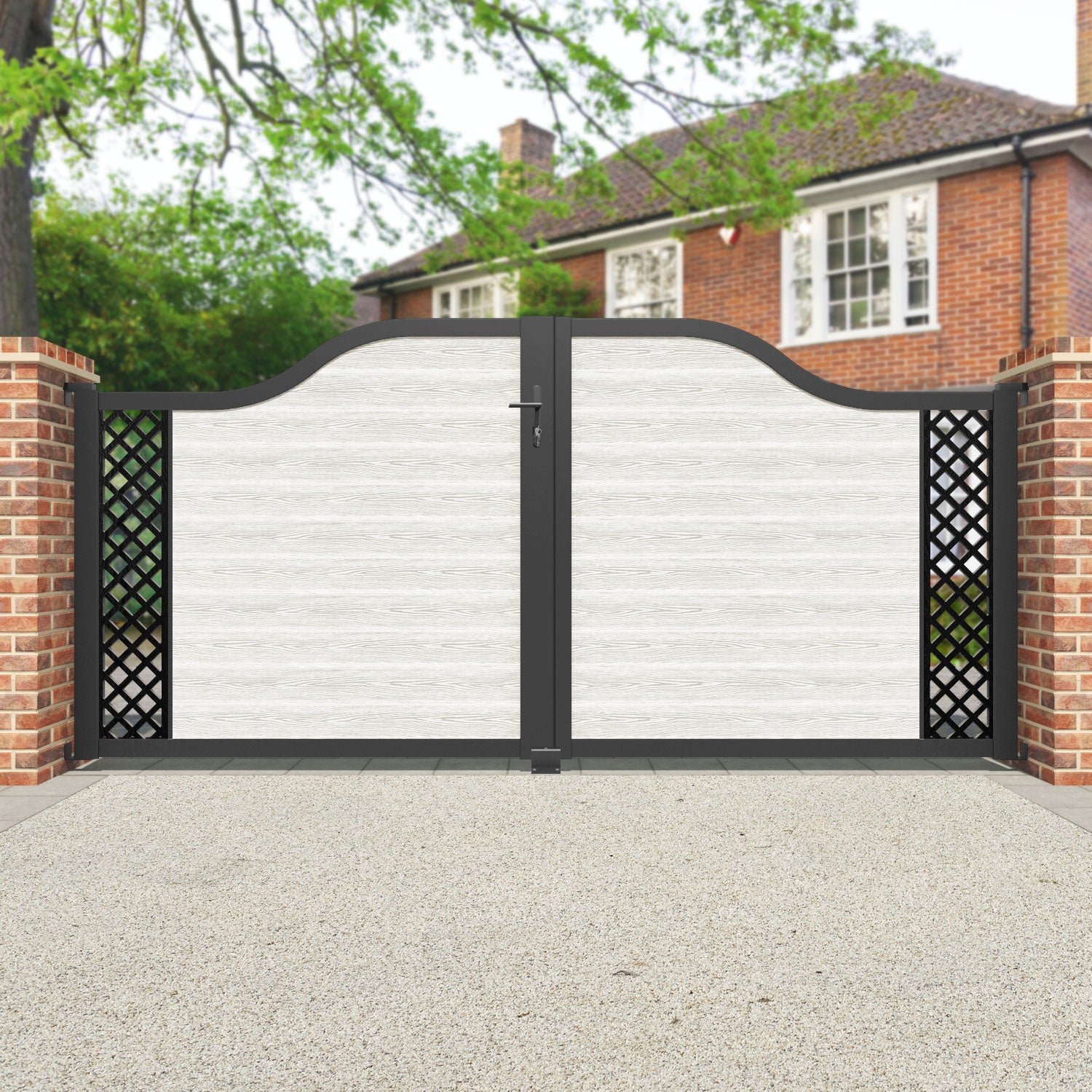 Classic Hive Curved Top Driveway Gate - Light Stone Finish - Elegant Security Gate for Home & Garden - Perfect for Residential Driveways, Estate Entrances & Property Security