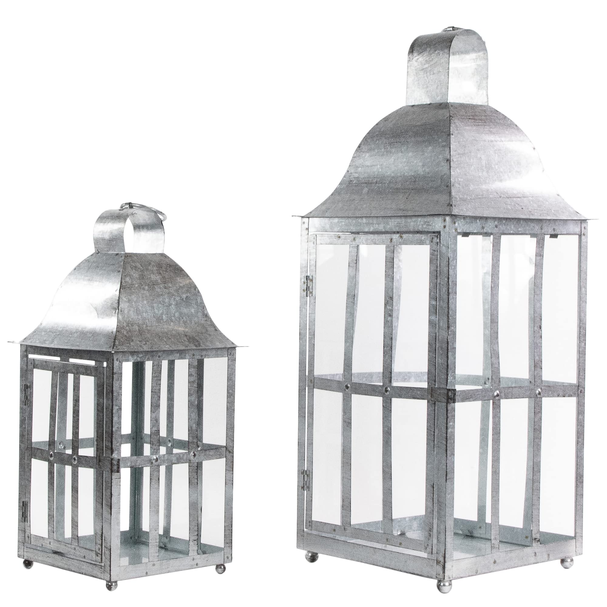 Northlight Set of 2 Distressed Galvanized Metal Candle Lanterns - Rustic Farmhouse Decor for Indoor/Outdoor Weddings, Patio & Garden Lighting