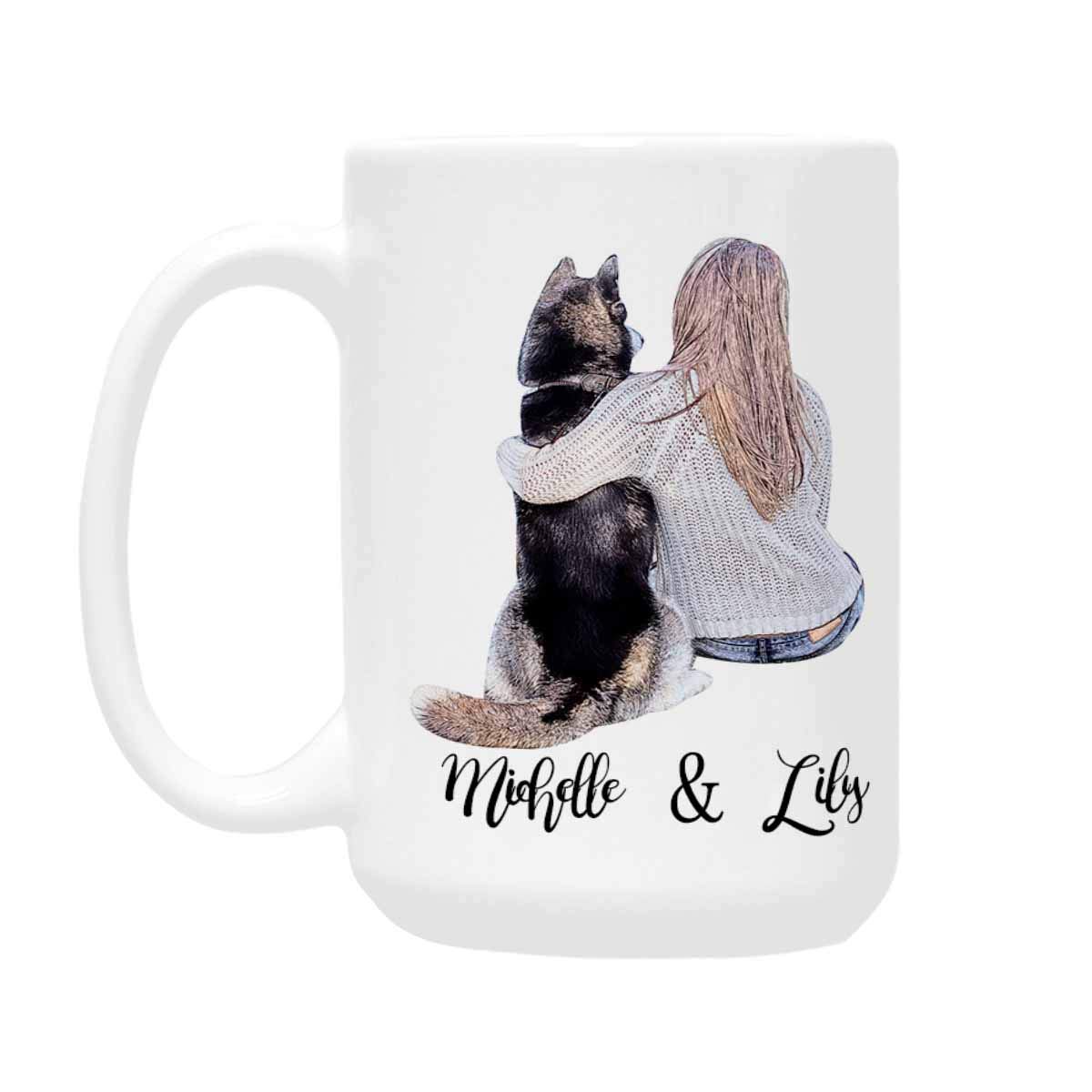 Personalized Custom Text Name Coffee Mug - 15oz Large Travel Mug for Tea & Coffee - Funny Friends Dog Lover Gift for Mom, Dad, Girls, Boys - Perfect Birthday, Anniversary Present for Home, Office & Travel Use