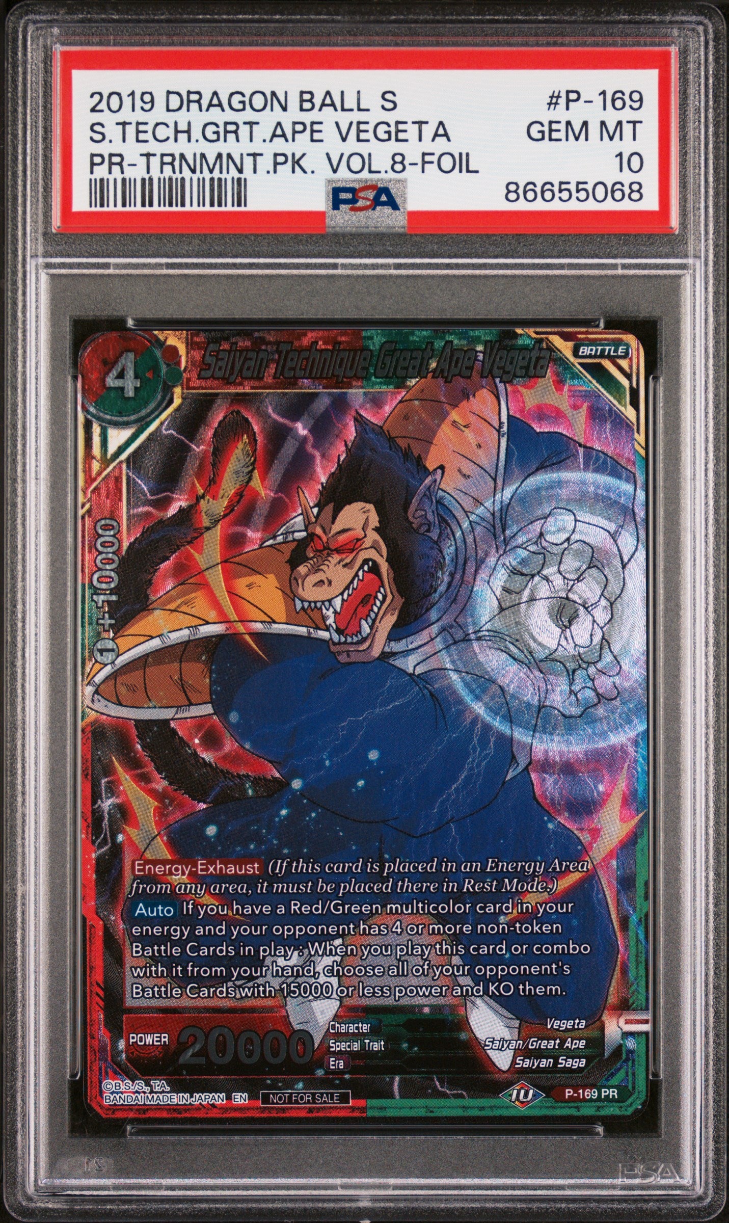 2019 Dragon Ball Super S.Tech Grt.Ape Vegeta #P 169 PSA 10 Graded Card - Perfect for Collectors, Display & Anime Fans