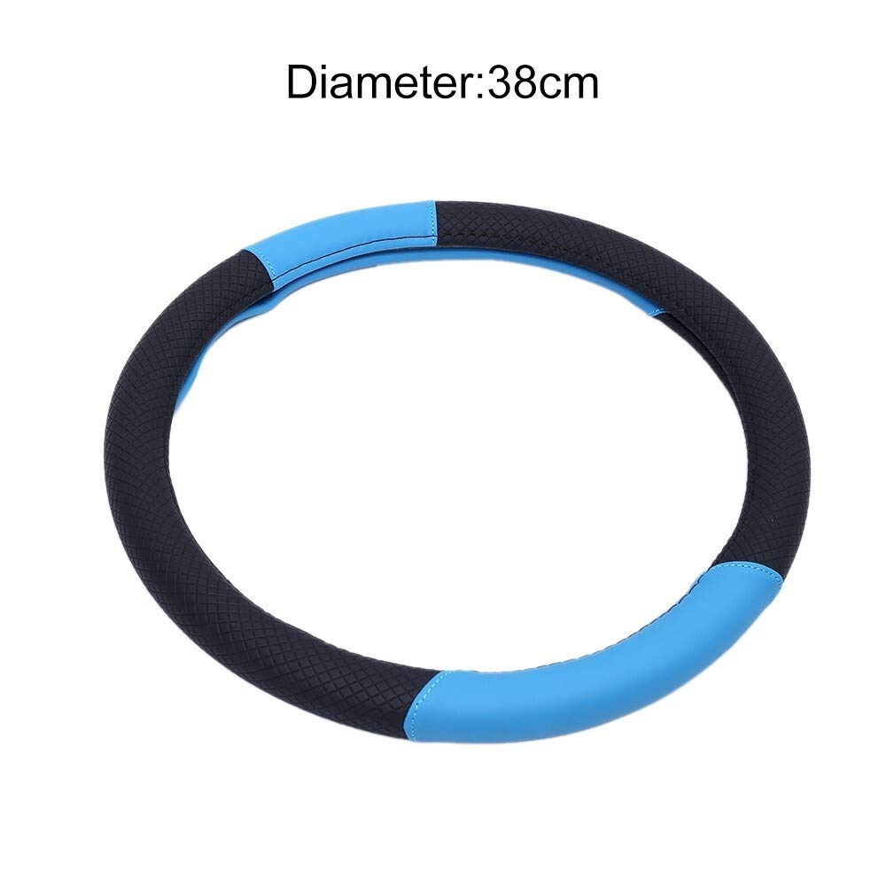 NLXTXQC 38CM Universal Anti-Slip Steering Wheel Cover - Soft Breathable Leather, 4 Seasons Use, Sport Car Styling (Blue) | Perfect for Daily Commuting, Road Trips & Enhanced Driving Comfort