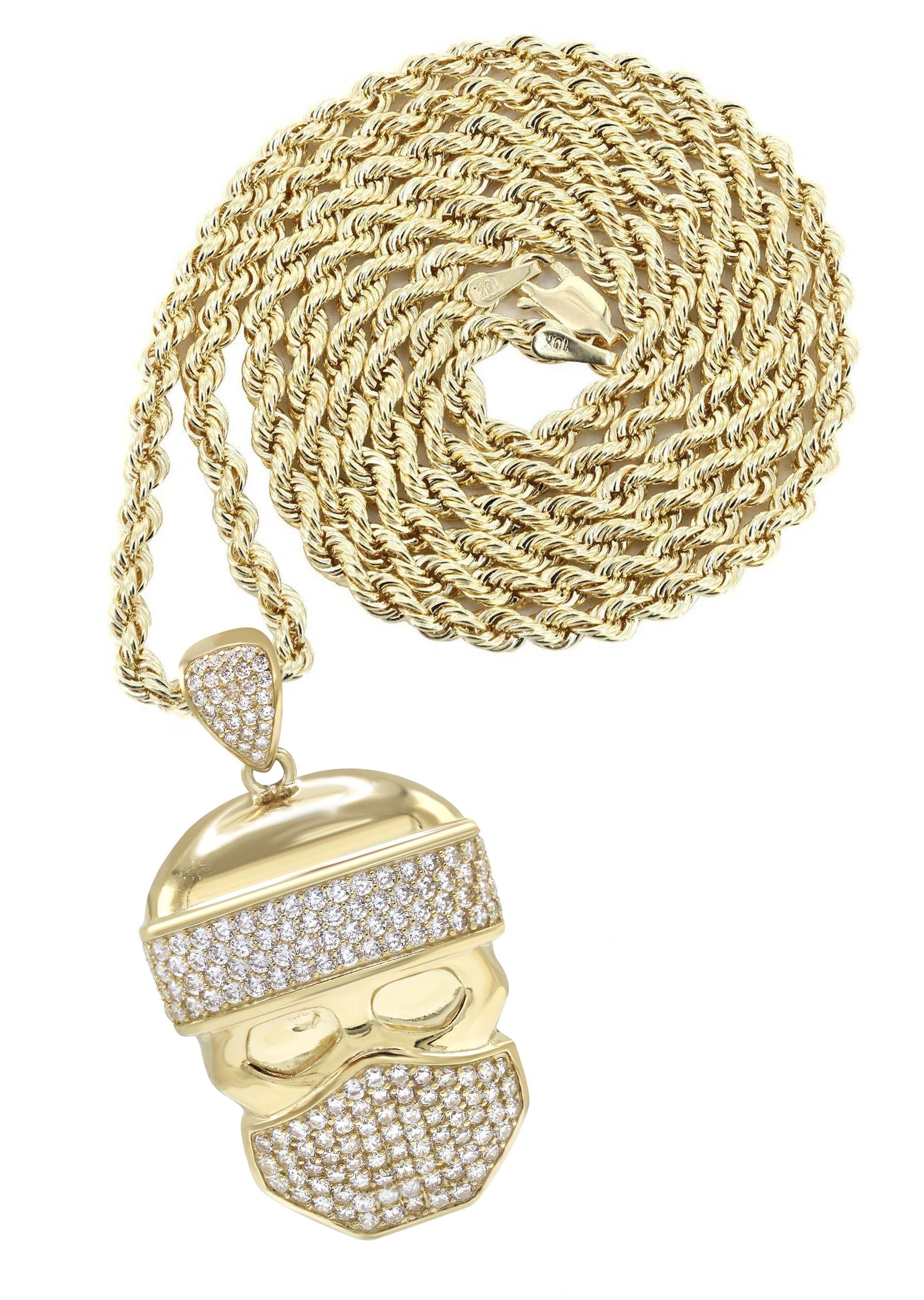 10K Yellow Gold Skull Bandit Necklace for Men - 20g Solid Gold Gothic Punk Jewelry - Perfect for Biker, Rocker and Hip Hop Fashion Accessories