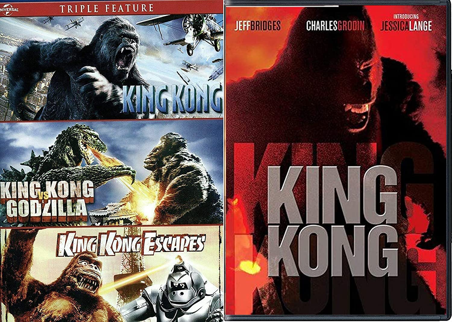 King Kong vs Godzilla DVD Triple Feature - Includes Kong Escapes & Peter Jackson's 1976 Epic - Monster Movie Collection for Sci-Fi Fans & Action Lovers - Perfect for Movie Nights & Collector's Shelves