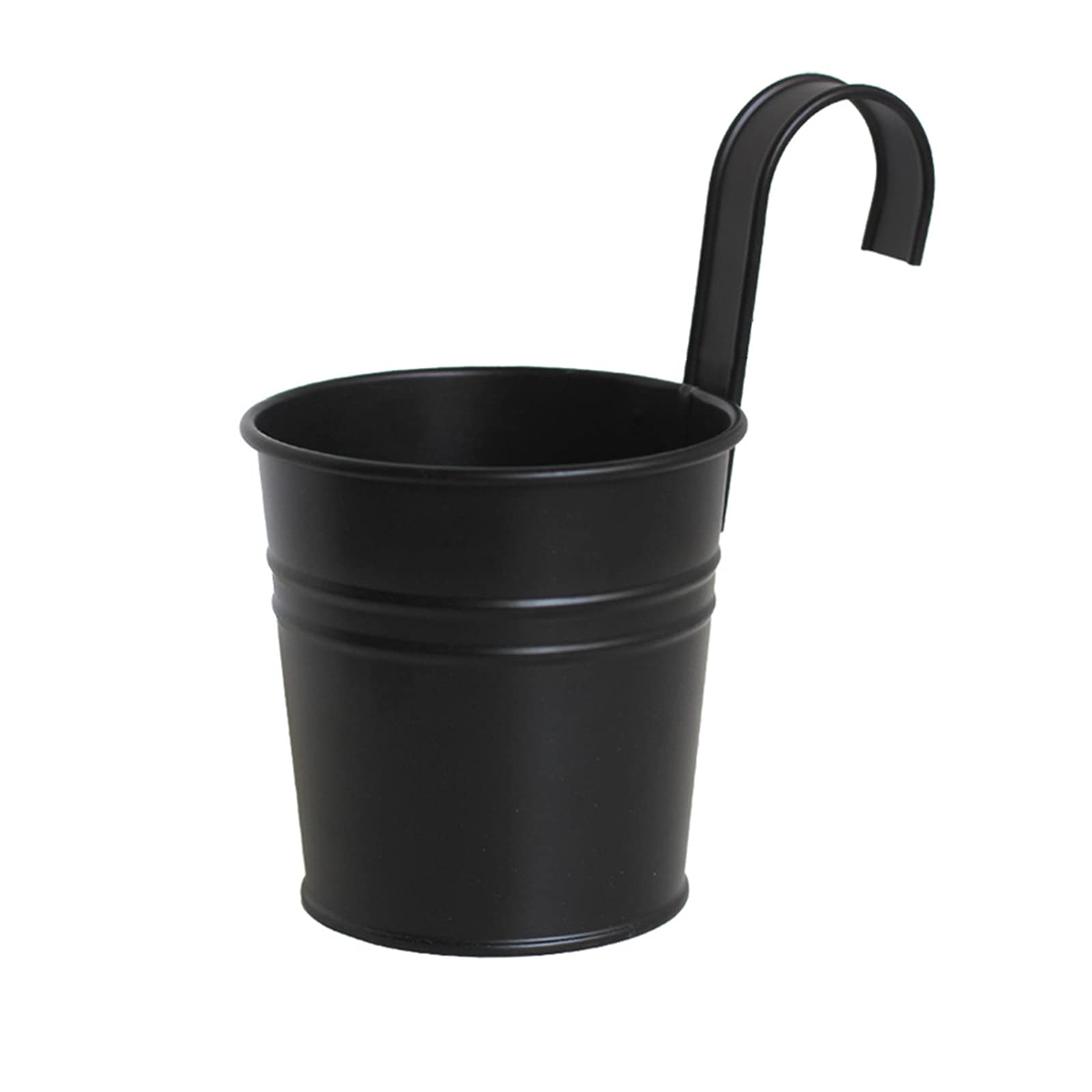 MSUIINT 4PCS Black Metal Hanging Flower Pots with Detachable Hook - Iron Planter Buckets for Garden, Windows, Fence & Balcony Decor - Perfect for Indoor/Outdoor Plants, Herbs & Succulents