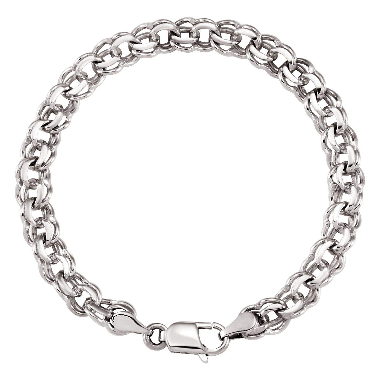 14K Gold 7mm Solid Double Link Charm Bracelet for Women - Elegant 7