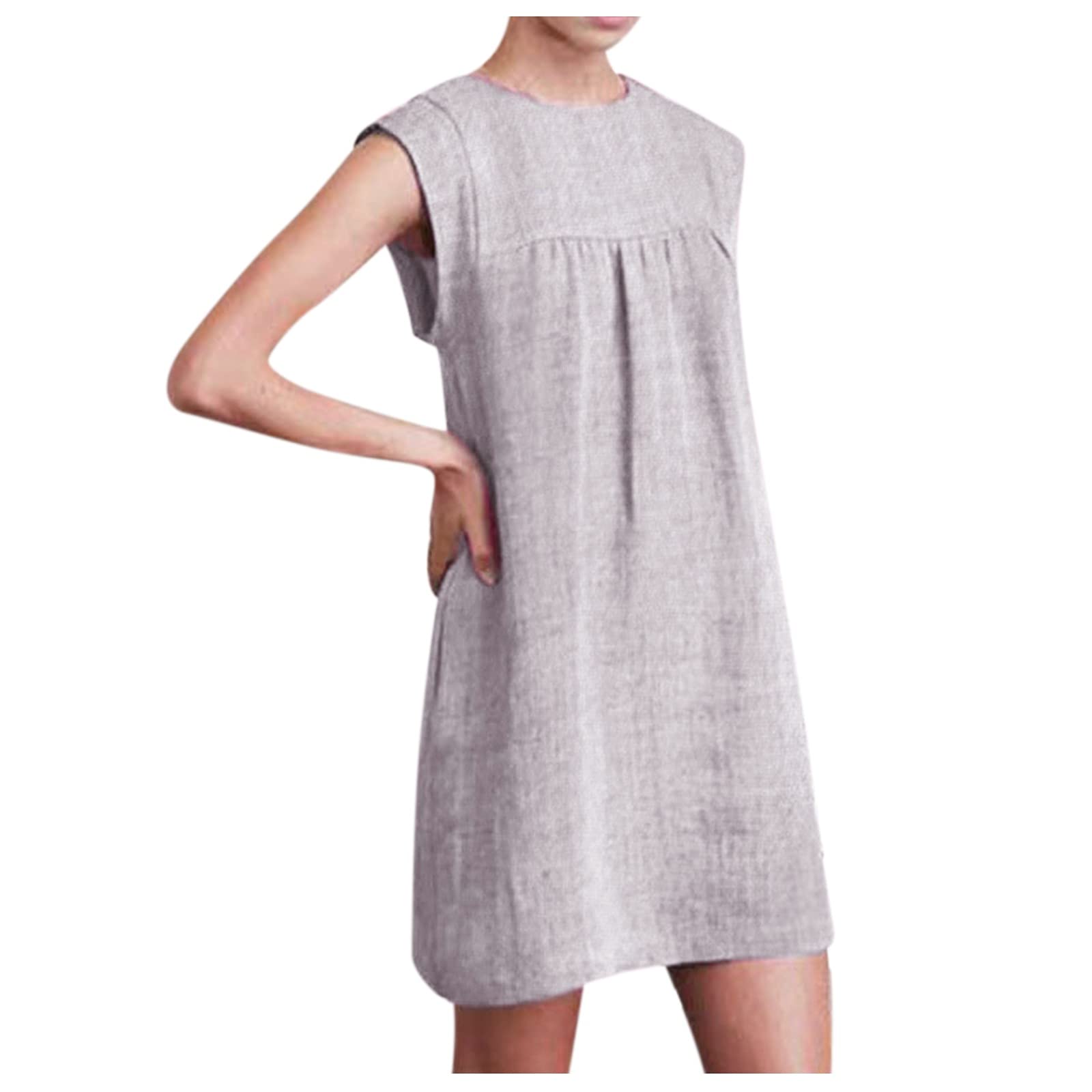 Women's Summer Casual T-Shirt Dress - Beach Cover Up, Plain Pleated Tank Dress for Vacation, Poolside, and Outdoor Activities