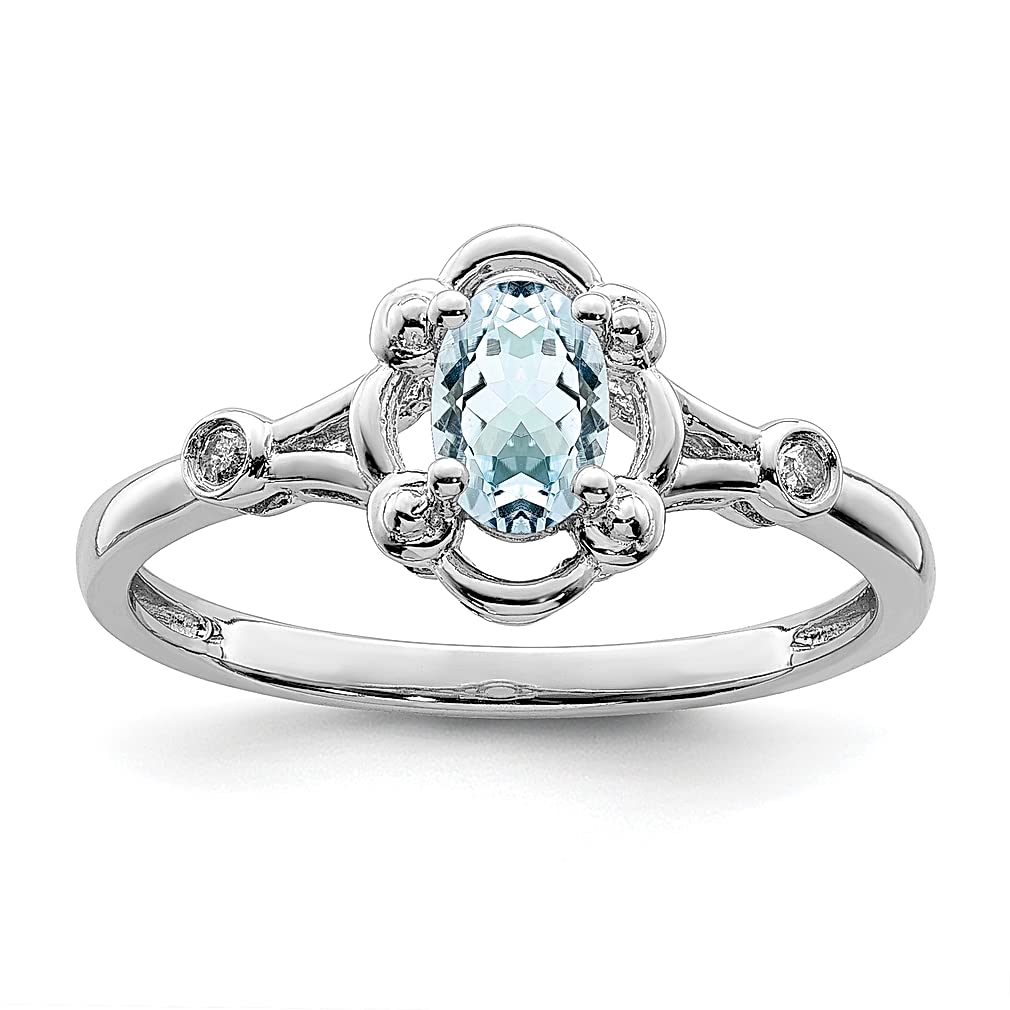 925 Sterling Silver Aquamarine & Diamond Ring - March Birthstone Jewelry for Women | Elegant Gemstone Engagement, Anniversary & Gift for Her | Perfect for Weddings, Parties & Special Occasions