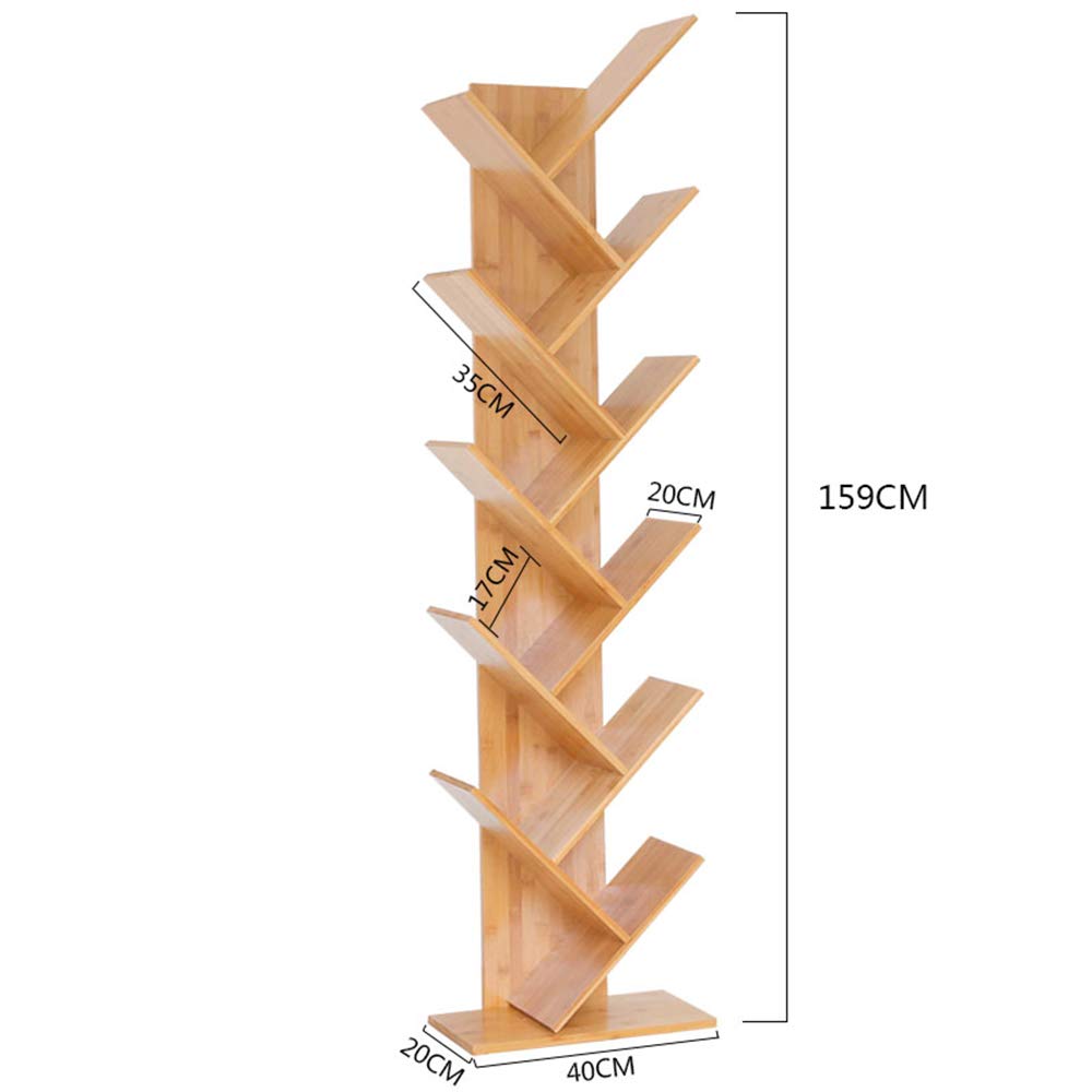 Zhirong Bamboo Bookshelf - Tree Storage Shelf, Floor Standing Bookcase Organizer for Living Room, Bedroom, Office - 40x20x159cm - Perfect for Home Decor, Book Storage & Display