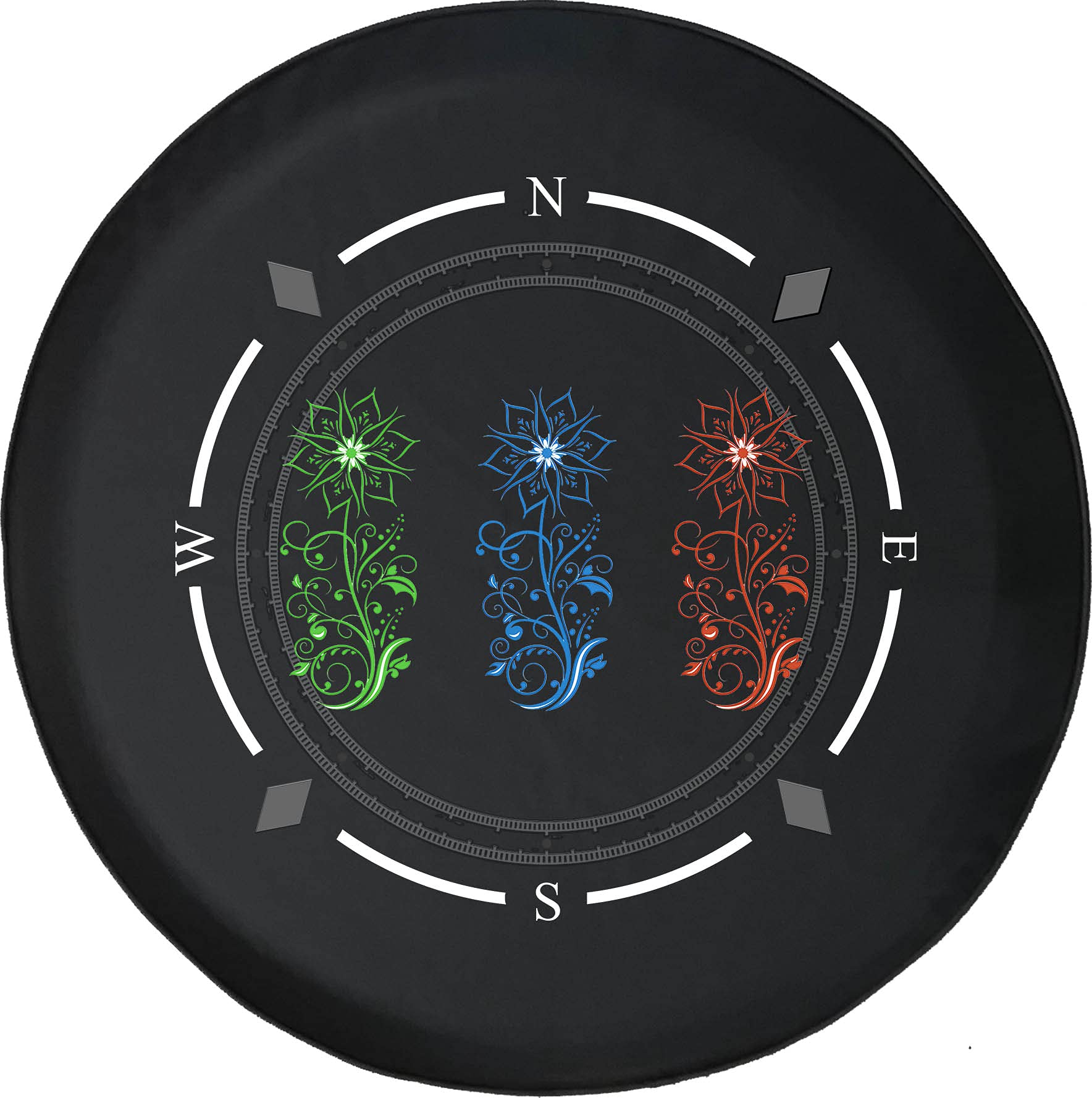 American Unlimited Spare Tire Cover with Compass Design - Green, Blue & Orange Floral Wheel Covers for SUV, Trailer, RV & Most Vehicles | Durable Outdoor Accessory for Camping & Road Trips