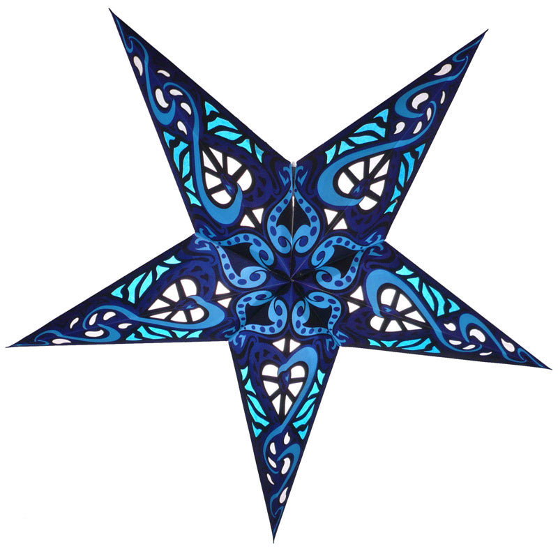 24 Pack Blue Trance Paper Star Lanterns - Hanging Wedding Party Decorations for Indoor Outdoor Events, Birthday Celebrations & Festival Lighting