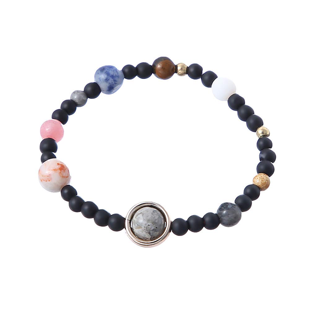 Solar System Beaded Teardrop Earrings & Stretch Bracelet Set - MINIVERSE Planet Jewelry Gift for Women (Black, One Size) - Perfect for Astronomy Lovers, Cosplay & Unique Fashion Accessories