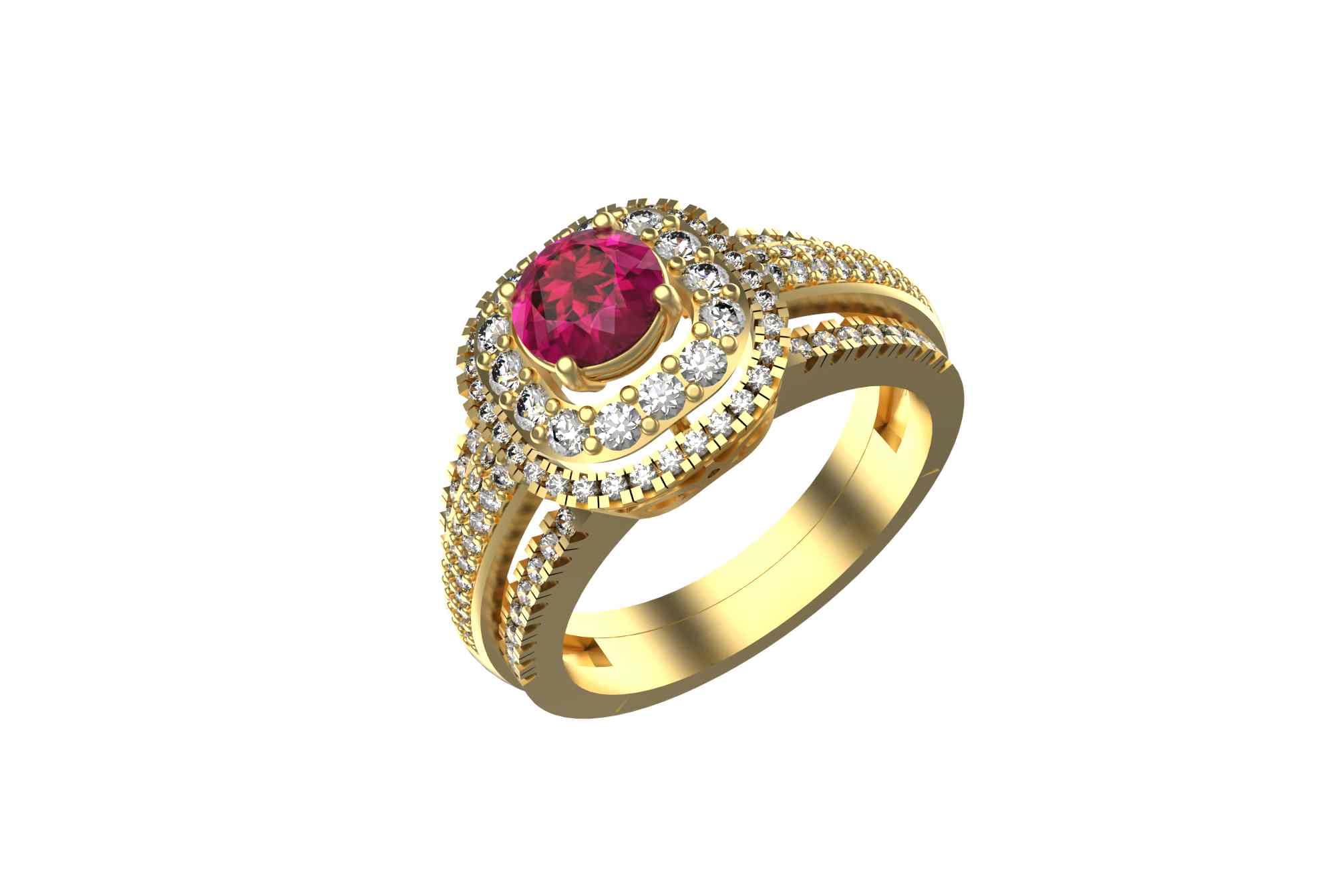14K Solid Gold Round Rubelite and Diamond Engagement Ring - 1 Carat Gemstone Ring for Women, Perfect for Proposals, Anniversaries, and Special Occasions
