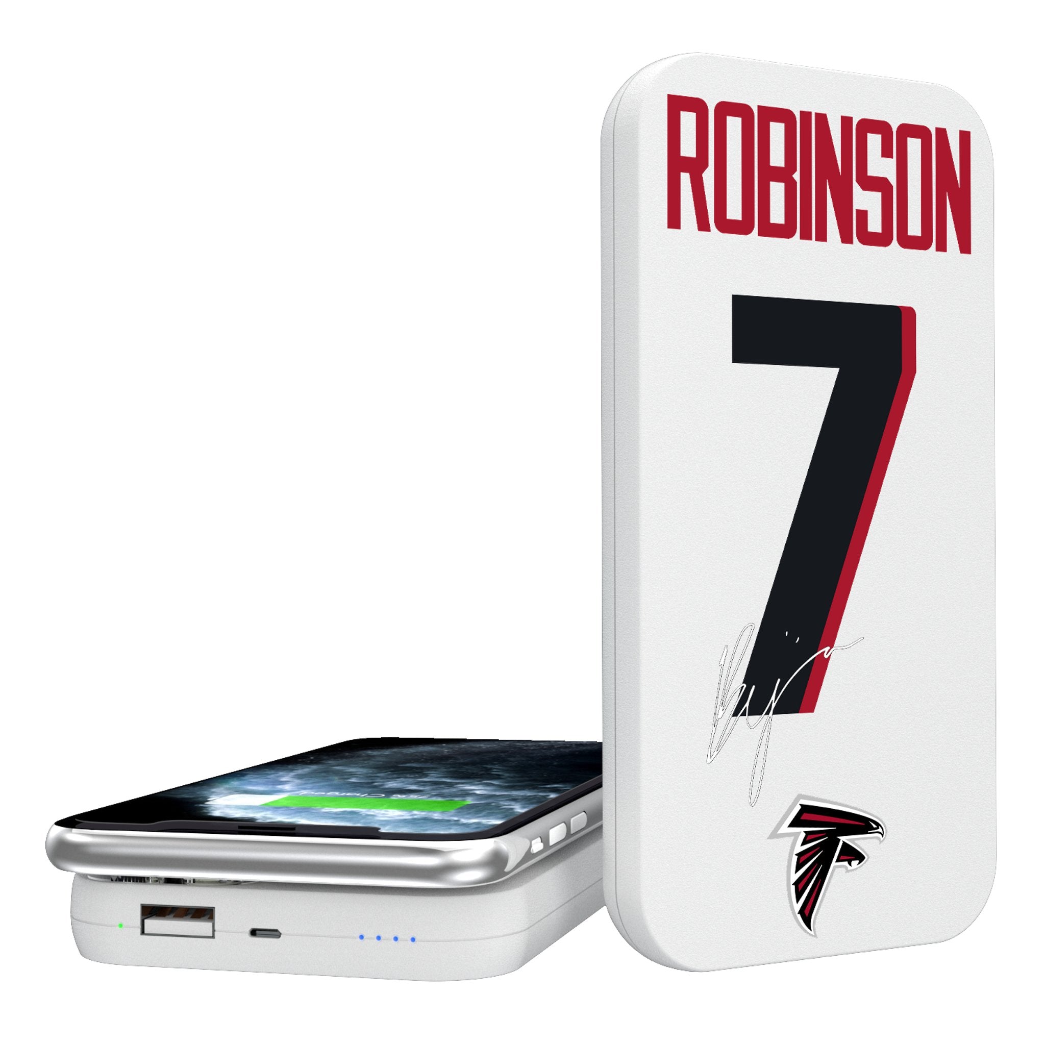 Bijan Robinson Atlanta Falcons 7 Ready 5000mAh Portable Wireless Charger - Fast Charging Power Bank for iPhone, Samsung & More - Perfect for Travel, Work & Game Day