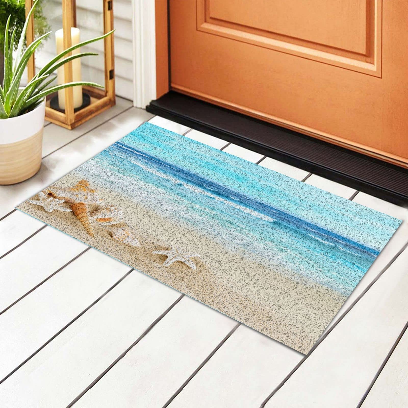 BoeHiop Seashell Welcome Mat - Non-Slip Absorbent Rug for Beach House Decor