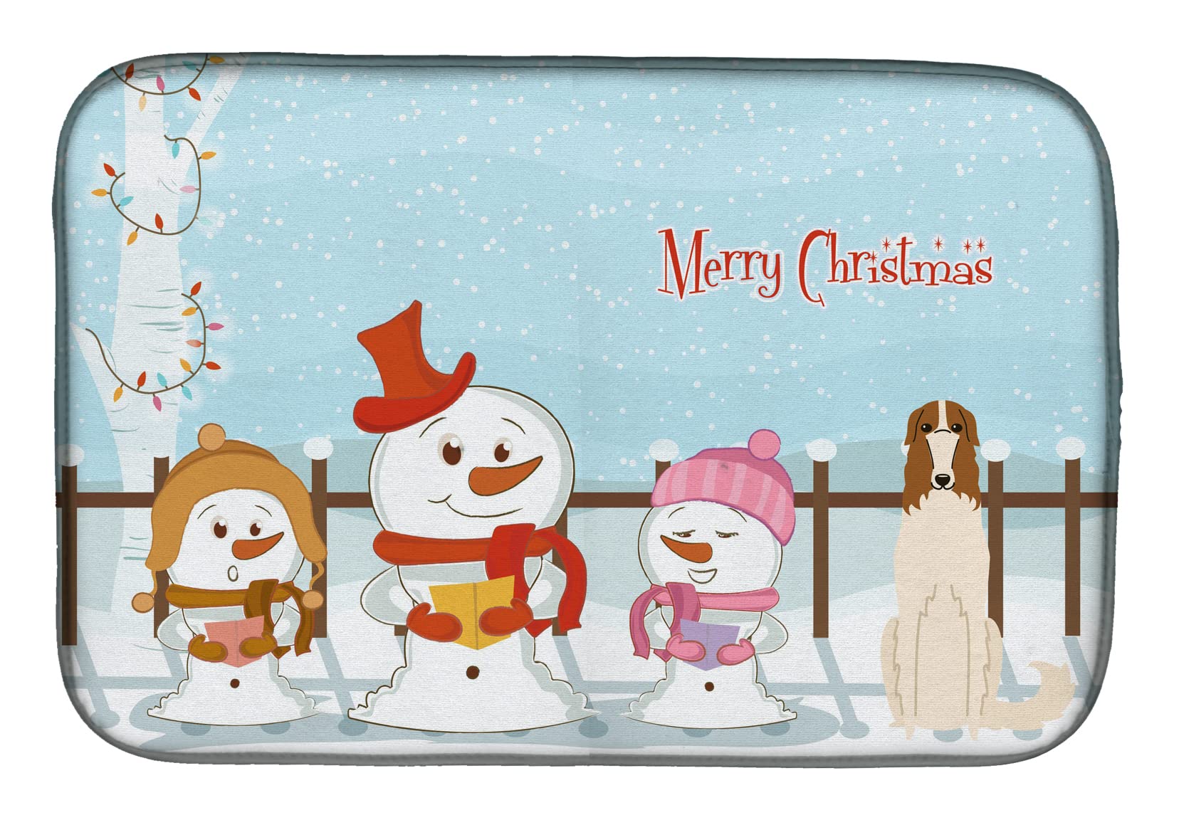 Borzoi Christmas Dish Drying Mat - Absorbent Kitchen Counter Pad (14x21