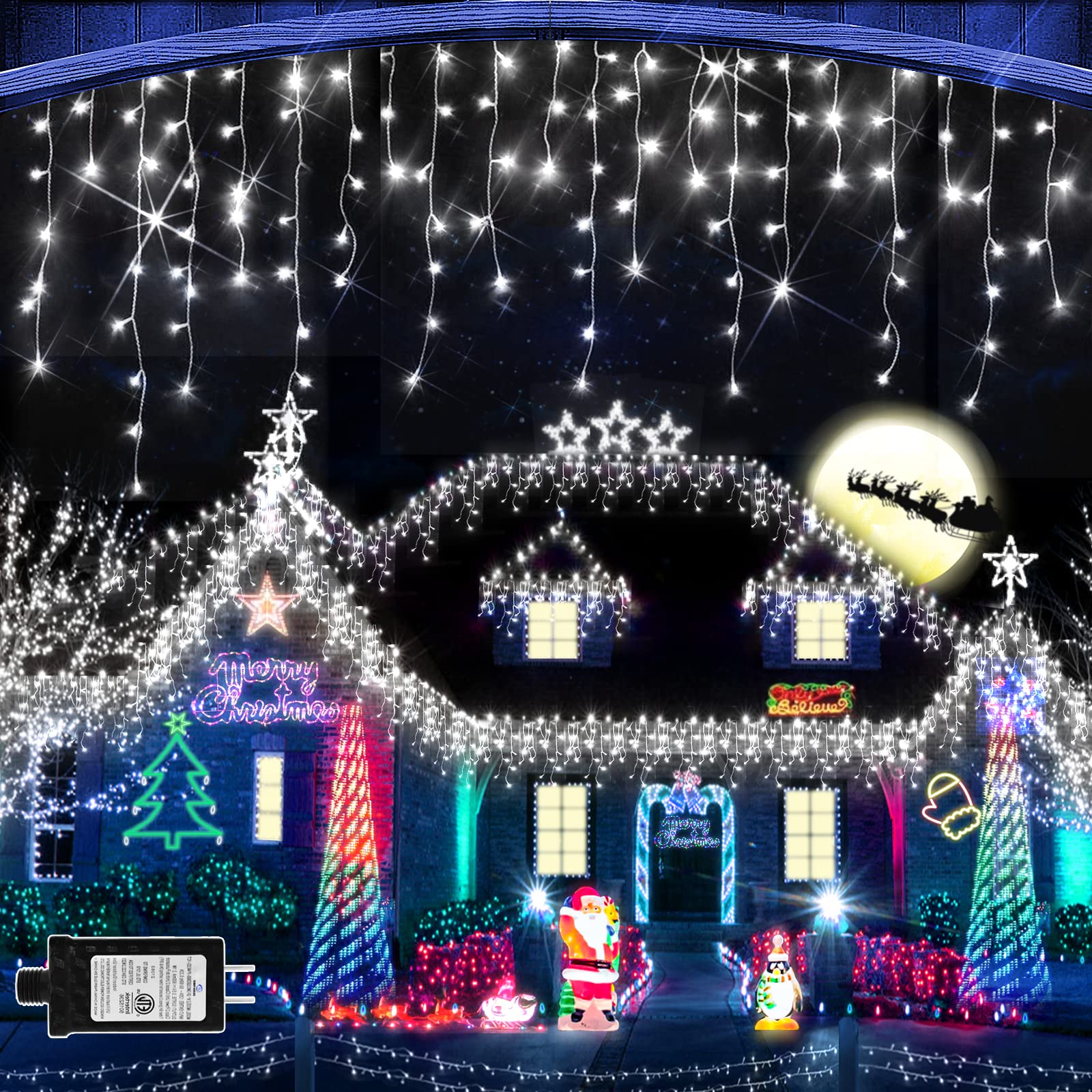 JXLEDAYY 1280 LED 131ft Christmas String Lights with 240 Drops - 8 Lighting Modes for Holiday Wedding Party Decor (Cool White) | Indoor Outdoor Use for Bedroom, Garden, Patio & Christmas Tree Decoration