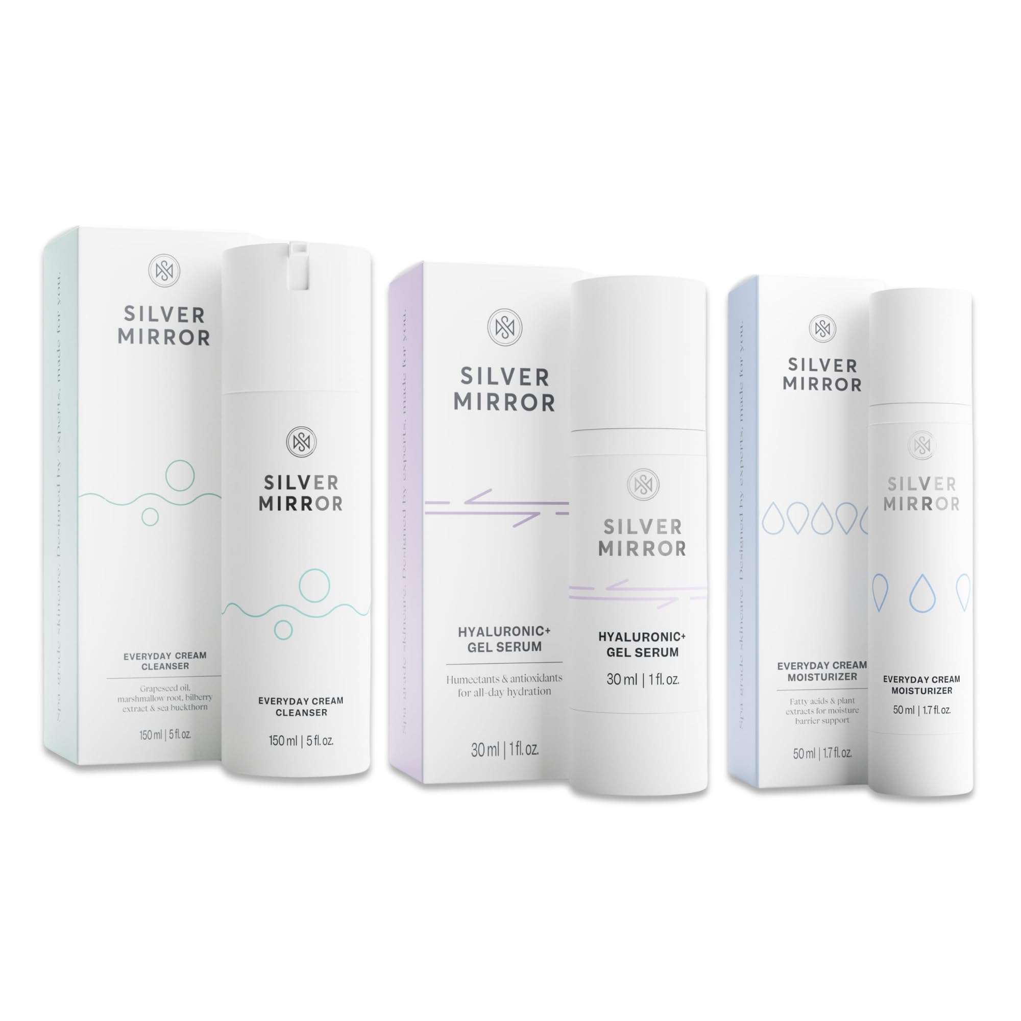 Best Skincare Set for All Skin Types - 5 fl oz Cream Cleanser, 1.7 fl oz Moisturizer & 1 fl oz Hyaluronic Acid Serum | Daily Face Care Routine for Hydration & Anti-Aging