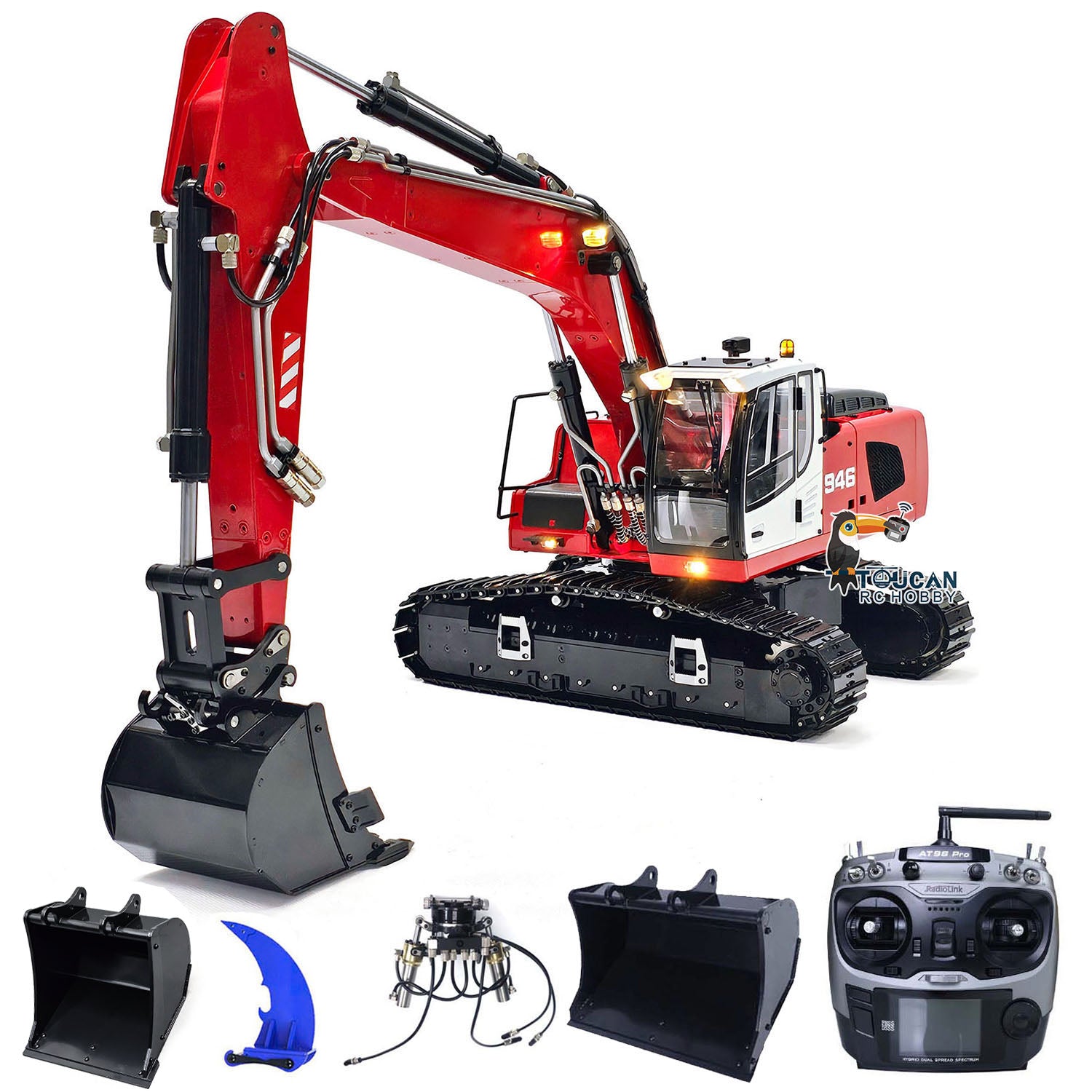 1/14 Scale MTMODEL RC Hydraulic Excavator - Metal Remote Control Tracked Digging Vehicle with 2 Arms, Tiltable Bucket & Ripper Grab | Construction Toy for Adults, Kids Outdoor Play, Sandbox Digging, STEM Learning