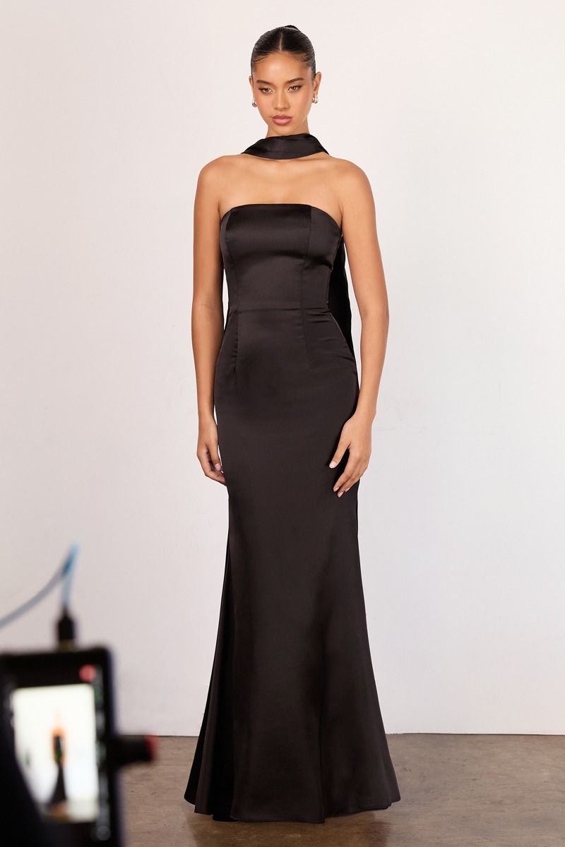 Amoris T201 Strapless Satin Dress for Women - Elegant Evening Gown for Prom, Wedding & Special Occasions