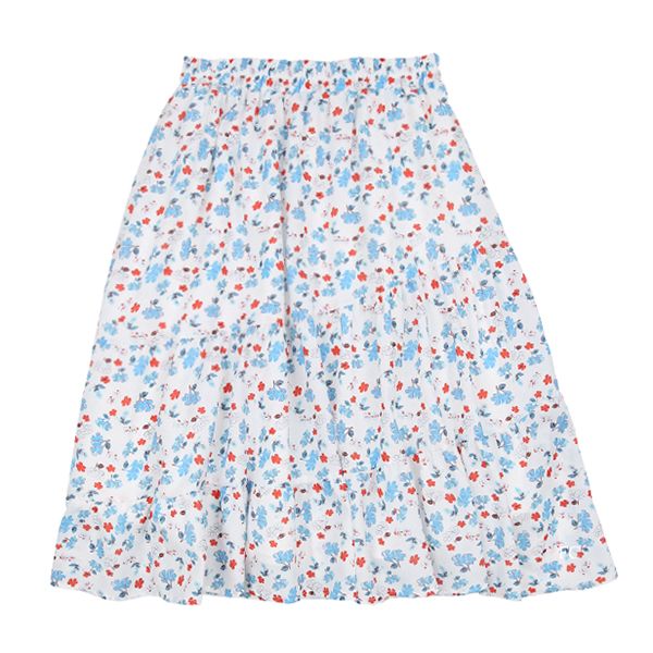 Alitsa French Blue Clover Leaf Skirt - Elegant Floral Print Midi Skirt for Women | Perfect for Spring, Summer, Garden Parties & Casual Outings