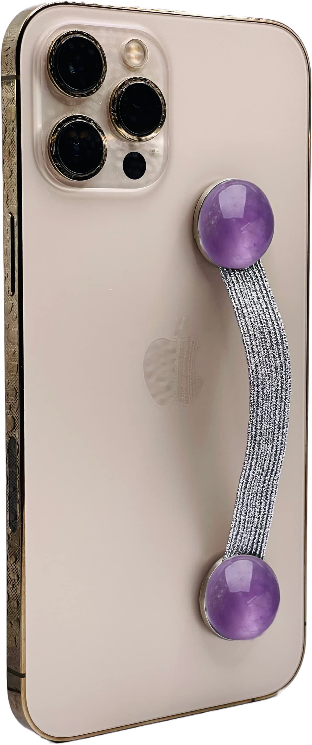 CRYSTALFY: Genuine Amethyst Crystal Phone Grip & Strap - Silver Elastic Holder for Smartphones & Tablets | Wireless Charging Compatible | Perfect for Work, Travel & Everyday Use