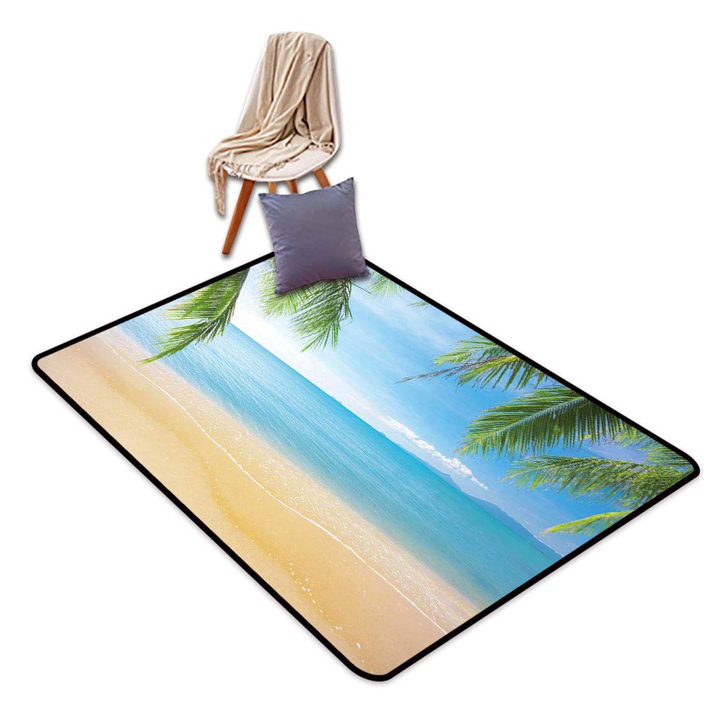 Non-Slip Ocean Area Rug - 6' x 7' Tropical Hawaiian Beach Design Floor Mat for Living Room, Bedroom & Outdoor Use - Perfect Summer Decor with Sandy Beach Graphic