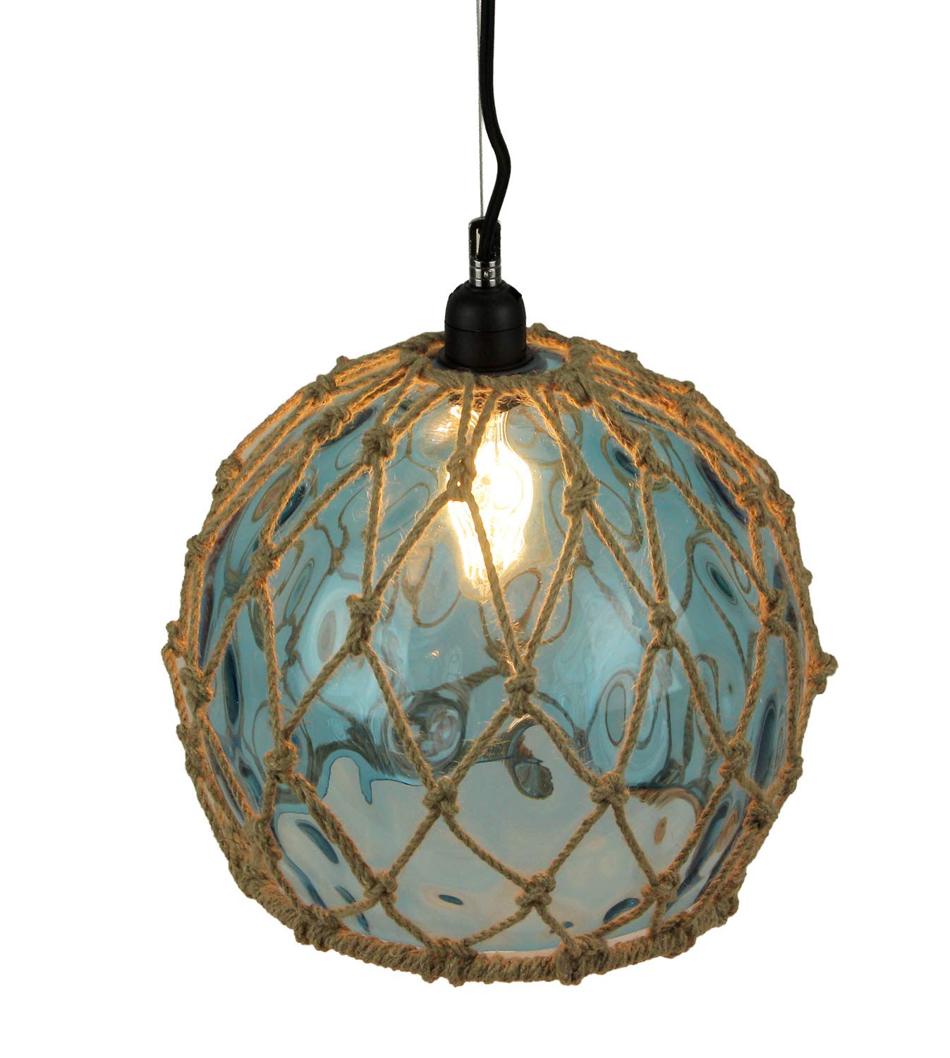 Blue Rope Wrapped Glass Pendant Light - Coastal Style Ceiling Lamp for Kitchen Island, Dining Room & Bedroom Decor