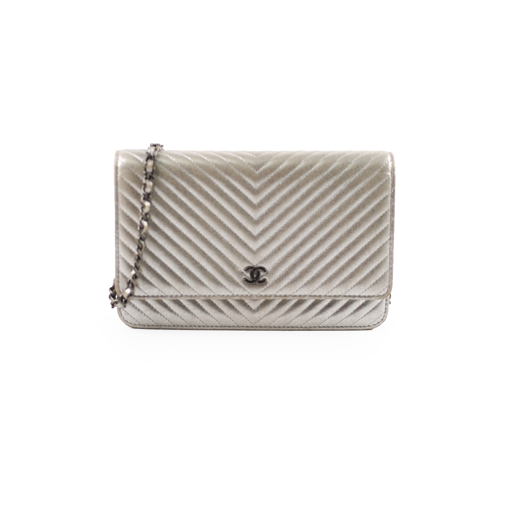Chanel Metallic Chevron Wallet On Chain WOC Bag 22 Series - Luxury Crossbody Purse for Women, Perfect for Parties & Evening Events