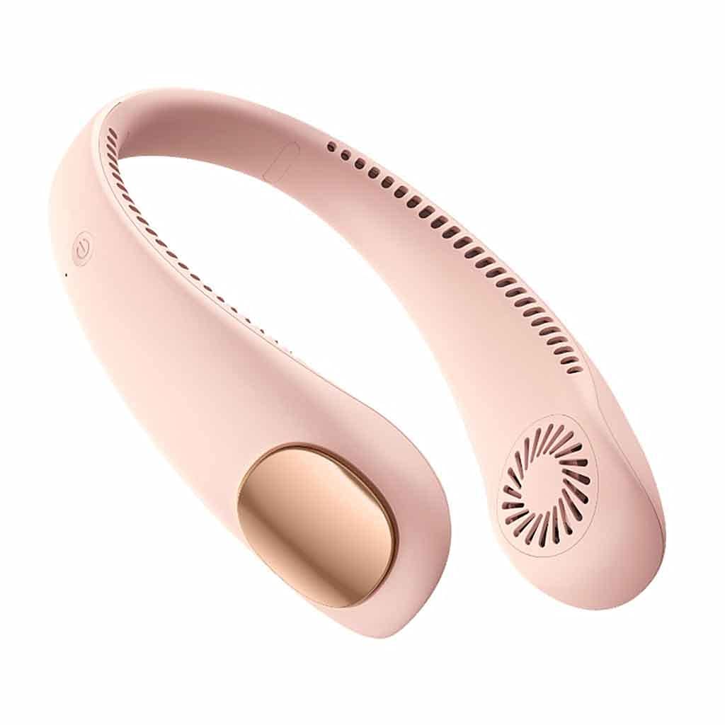 Portable Hands-Free Neck Fan - 3 Speed Adjustable USB Rechargeable Mini Hanging Fan for Outdoor, Office & Summer Use - Ultra Quiet Personal Air Cooler (White/Pink) - Perfect for Hiking, Travel, Workouts & Hot Weather