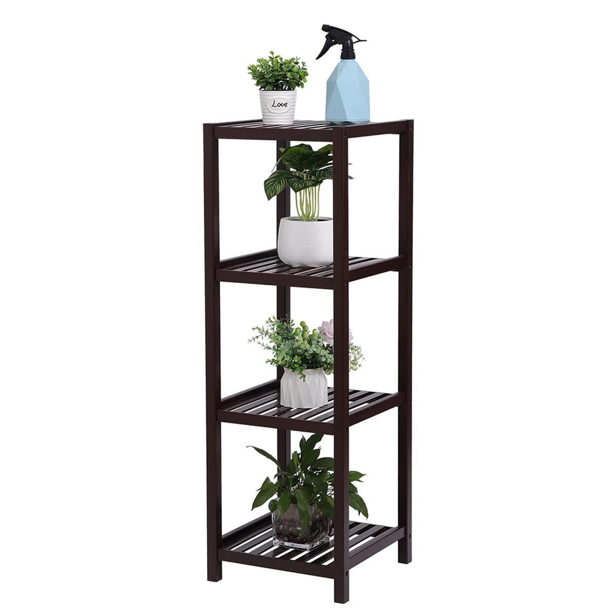 4-Tier Bamboo Bookshelf & Bathroom Storage Shelf - Multifunctional Organizer for Books, Towels & Decor - Space-Saving Shelving Unit for Home, Office & Bathroom - Natural Brown Finish