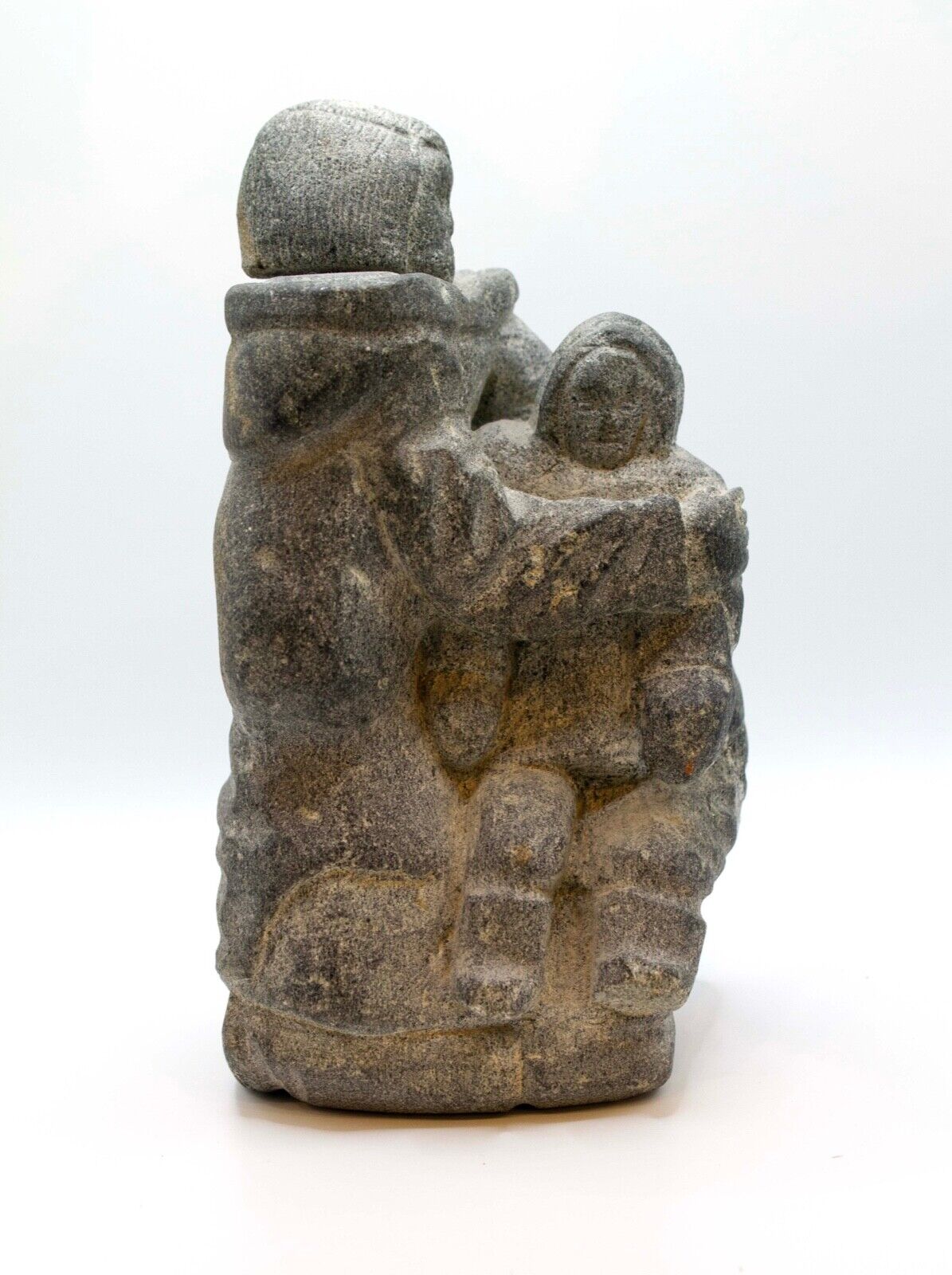 Authentic Inuit Mother & Child Grey Soapstone Carving Sculpture - Handmade Native Art from Arctic Canada - Perfect for Home Decor, Gift & Cultural Display
