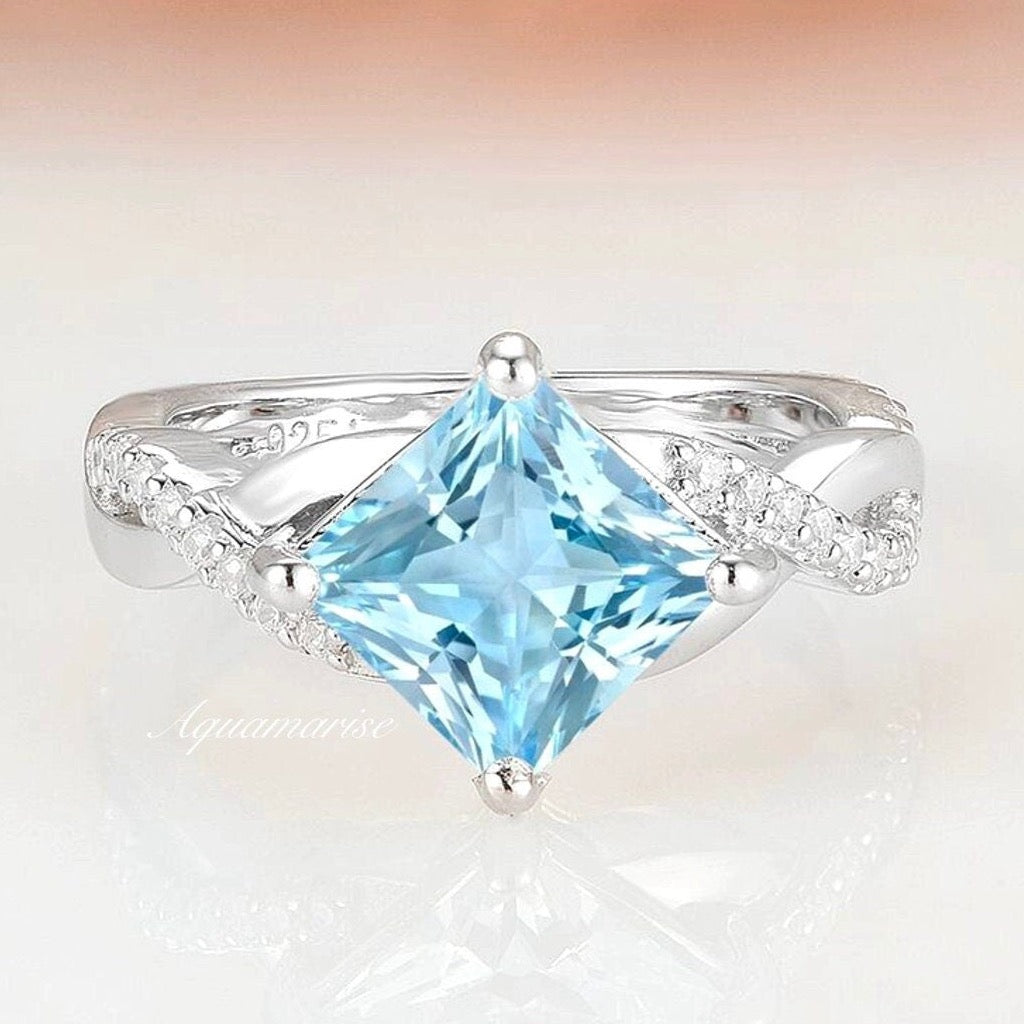 Sophia Aquamarine Ring - Sterling Silver Jewelry for Women, Elegant Birthstone Gift for March, Perfect for Engagement, Anniversary & Everyday Wear