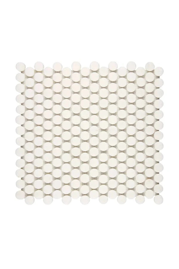 White Thassos Marble Penny Round Mosaic Tile - 1x1 Inch Hexagon Glass Tile for Kitchen Backsplash, Bathroom Shower, and Pool Designs