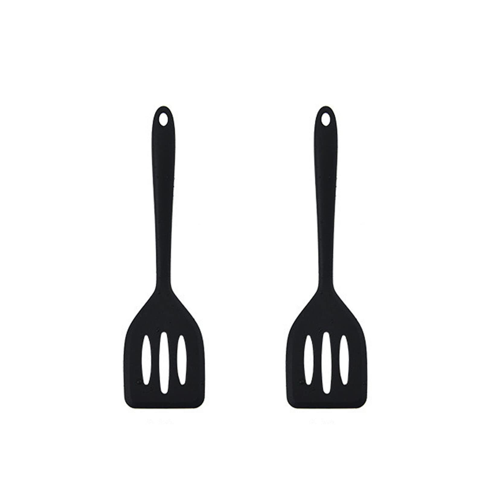 HOIRIX 2-Pack Small Silicone Turner - High Heat Resistant Slotted Spatula for Cooking Fish, Eggs, Pancakes - 12 Inch Black Kitchen Utensil - Perfect for Non-Stick Pans, Grilling & Baking