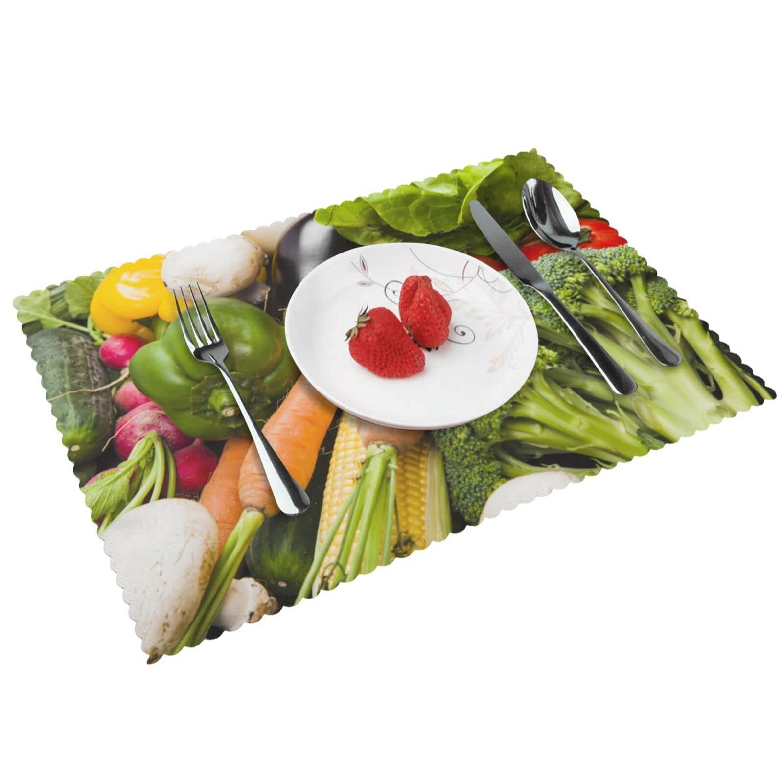 Nutritious Vegetables Placemats Set of 4 - Washable & Eco-Friendly Kitchen Dining Table Mats for Home, Office, and Restaurant Decor - Perfect for Everyday Meals, Dinner Parties, and Conference Tables