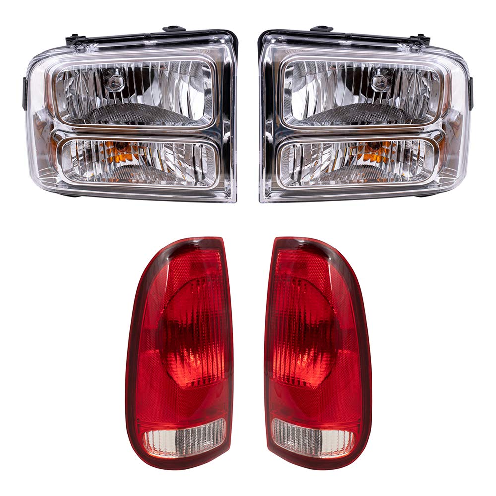 Brock Replacement Headlights with Chrome Bezel & LED Tail Lights - Compatible with 2005-2007 Ford F-Series Super Duty Pickup Truck - Upgrade for Night Driving & Off-Road Adventures