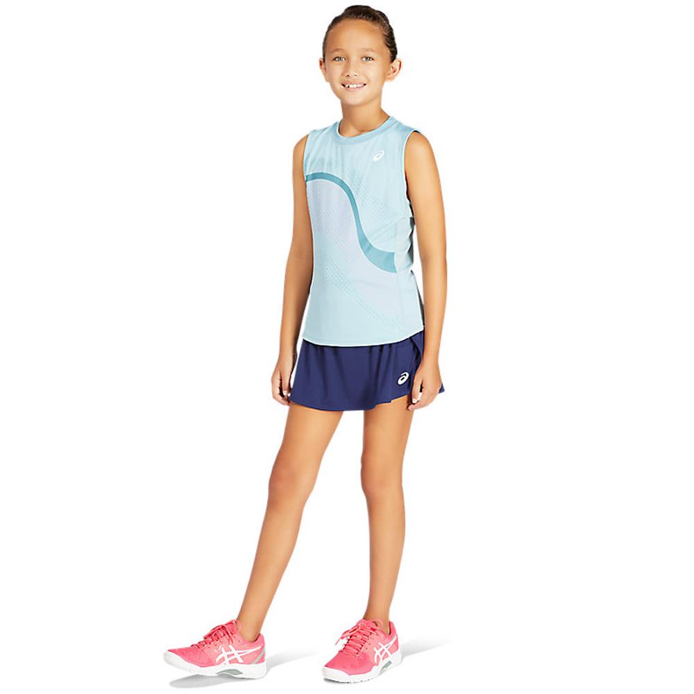Asics Girls Tennis Skort in Peacoat - Breathable Athletic Skirt for Junior Tennis Players - Perfect for Tennis Matches, Training & School Sports