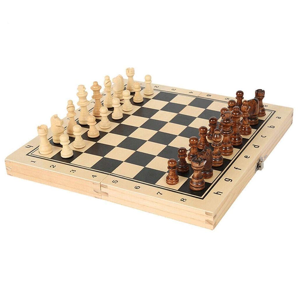 Premium 3-in-1 Solid Wood Board Game Set - Chess, Checkers & Backgammon with Folding Design | International Travel & Family Game Night Entertainment