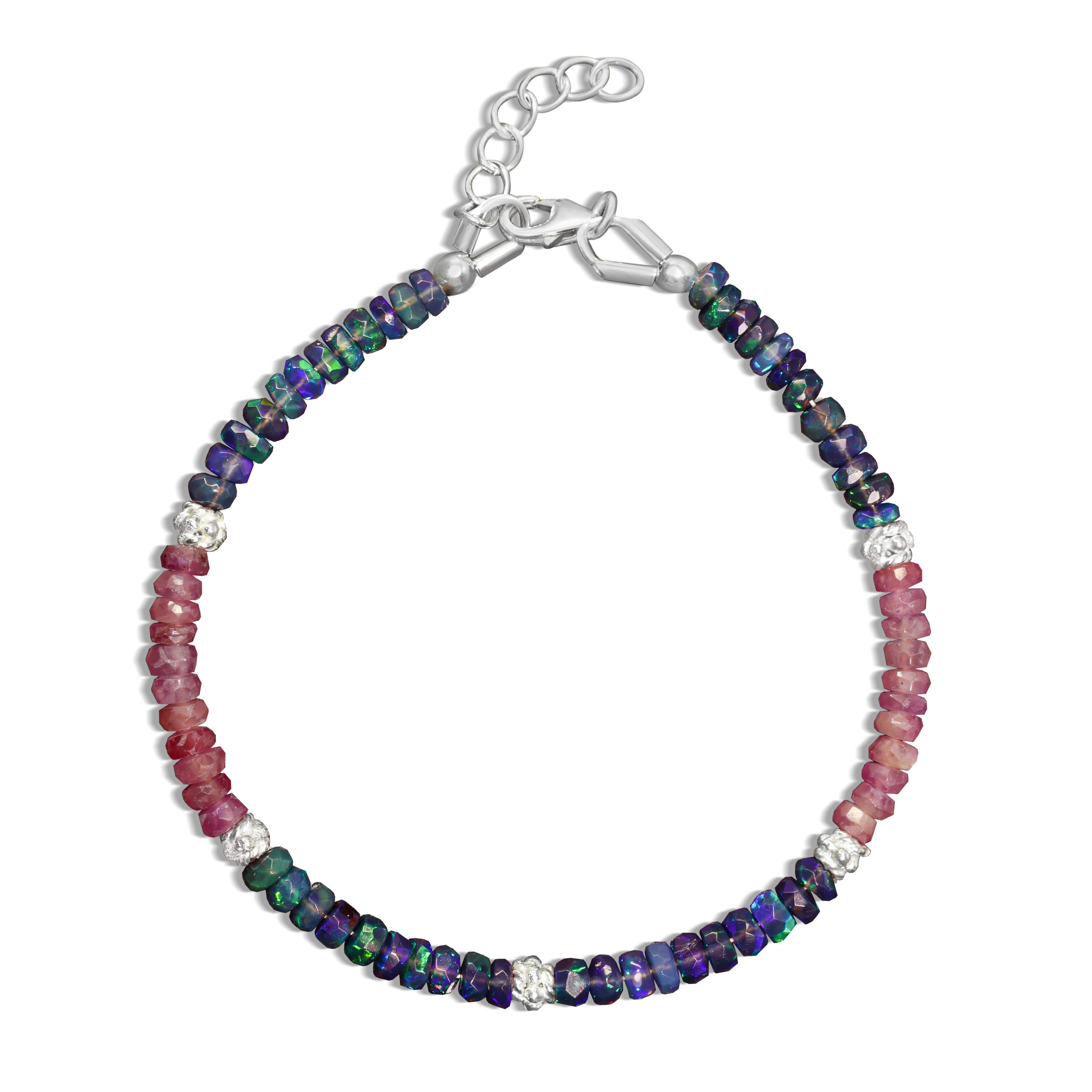 Natural Black Opal & Ruby Faceted Dual Stone Bracelet - Handmade Gemstone Jewelry for Women, Gift for Her, Perfect for Wedding, Anniversary & Special Occasions